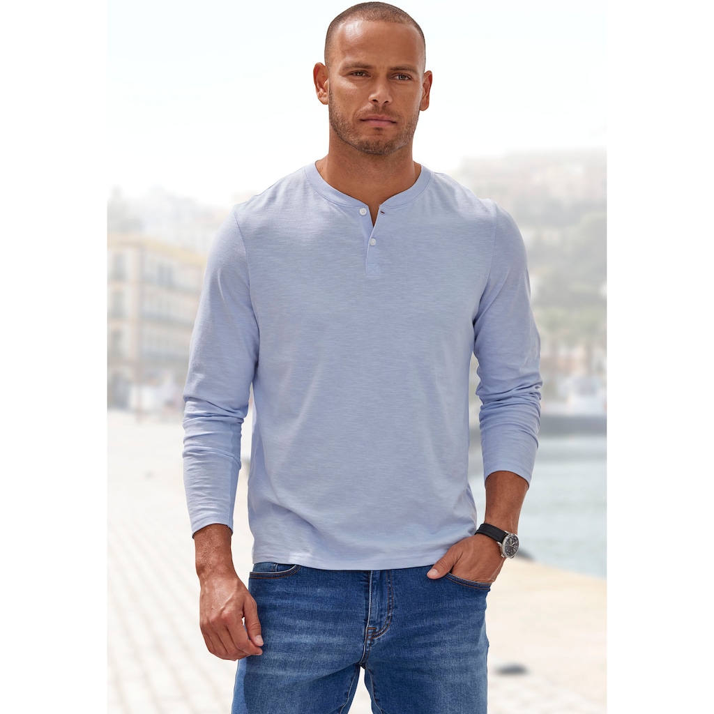 H.I.S Langarmshirt, (Packung, 2 tlg.), Shirt mit Knopfleiste aus aus strukturierter Baumwoll-Qualität
