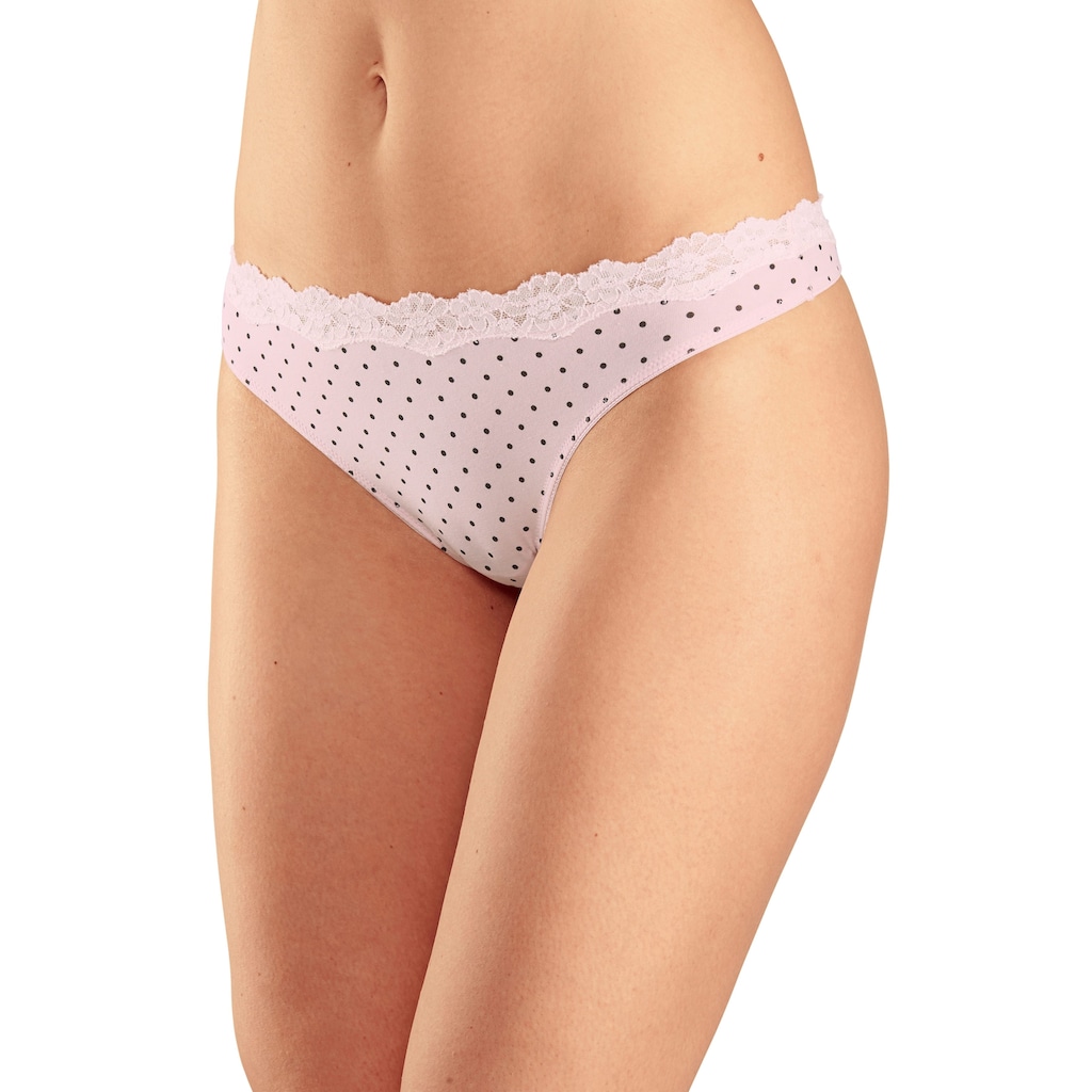 LASCANA String, (3er-Pack), aus elastischer Baumwolle mit zarter Spitze