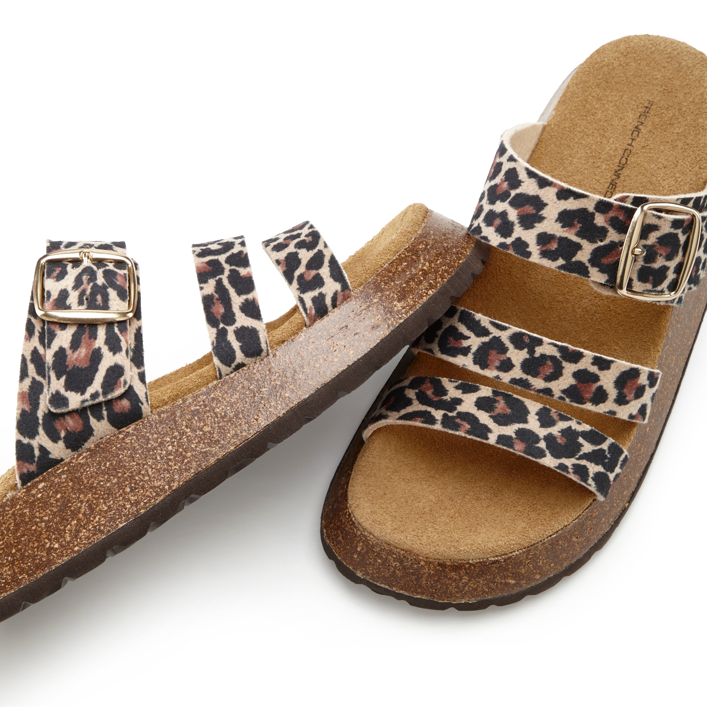 French Connection Pantolette, Mule, Sandale, offener Schuh aus Leder mit Korkfussbett