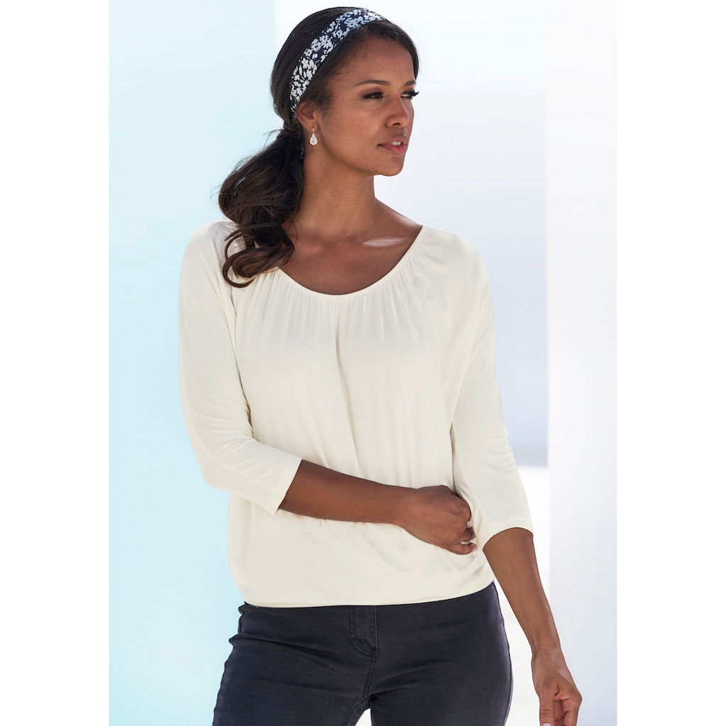 LASCANA 3/4-Arm-Shirt »mit zarter Raffung am Ausschnitt«, aus weichem Viskose-Stretch