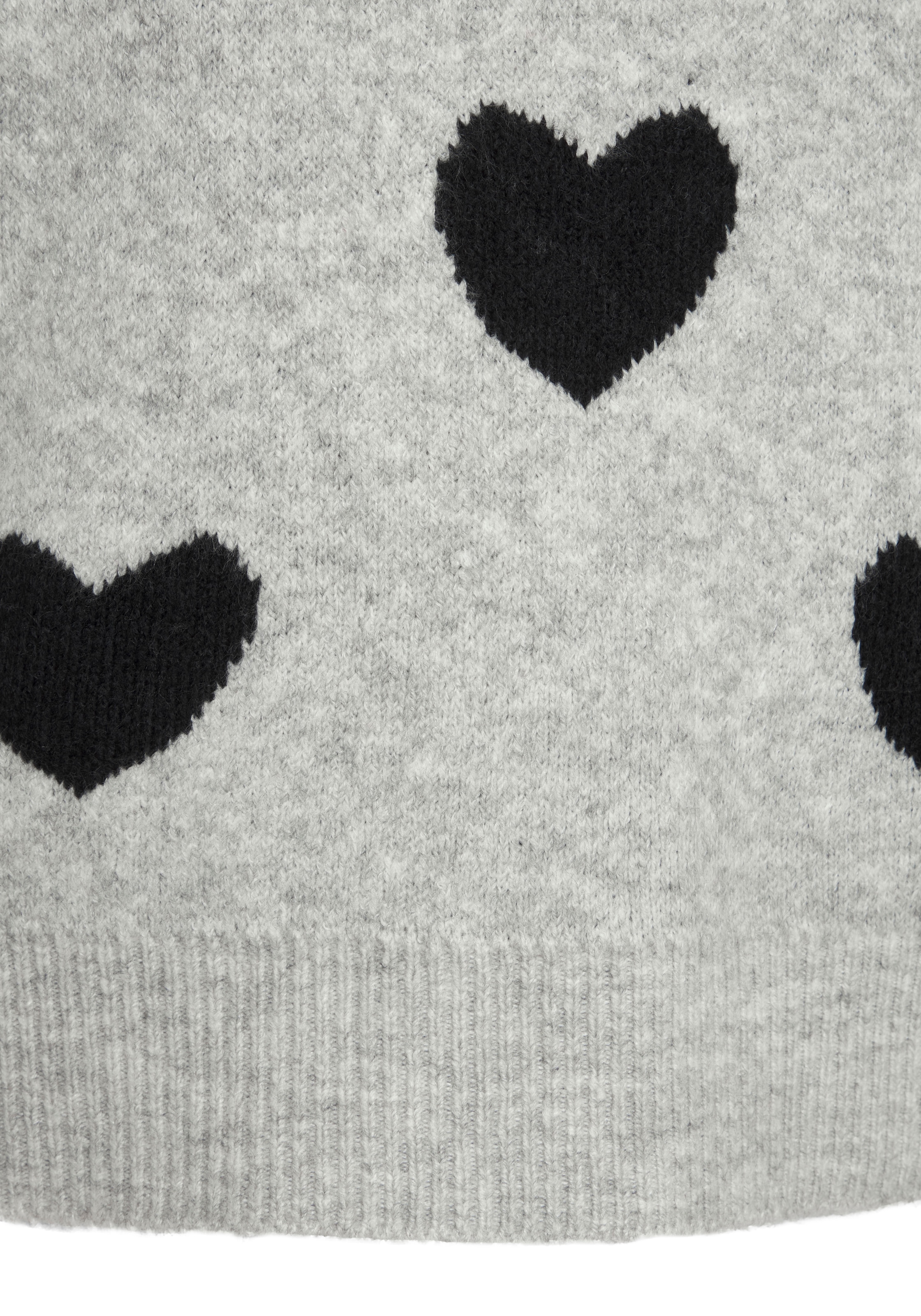 LASCANA Pull à col rond »mit Herzmuster« pull en maille douillet avec cœurs, pull jacquard motif cœur