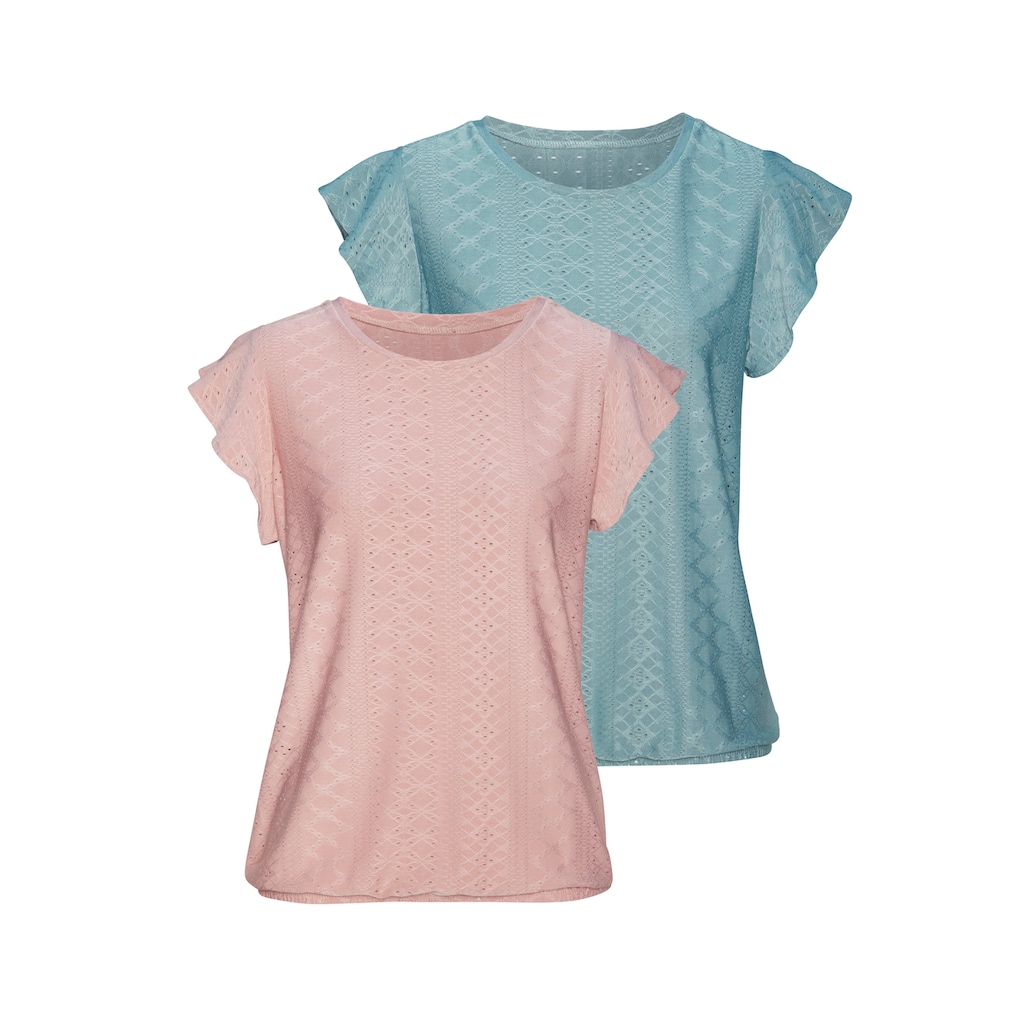 Vivance Kurzarmshirt »mit Lochstickerei«, (2er-Pack), aus pflegeleichter Qualität