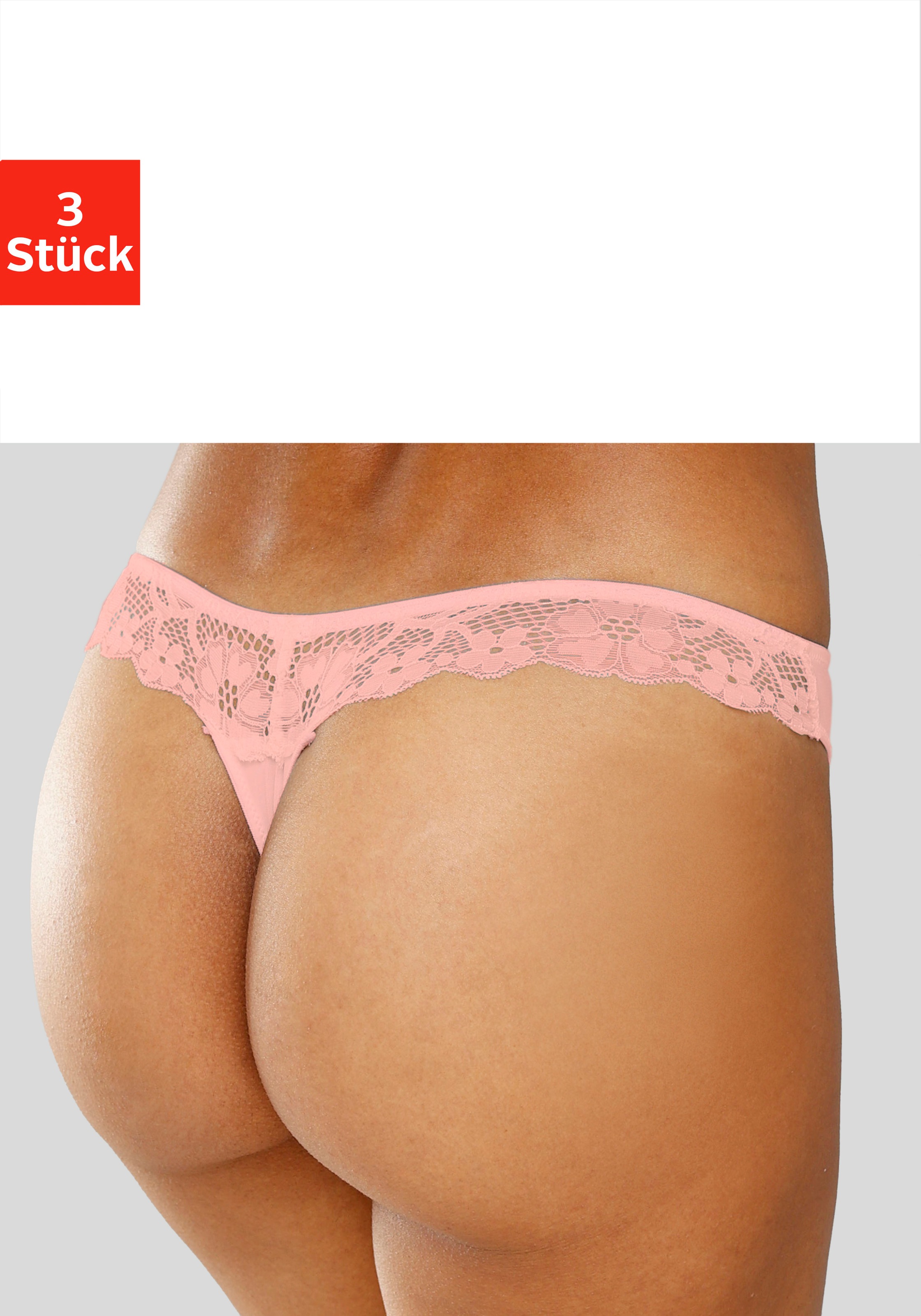 petite fleur String 3 Stk. hinten komplett aus zarter Jacquardspitze