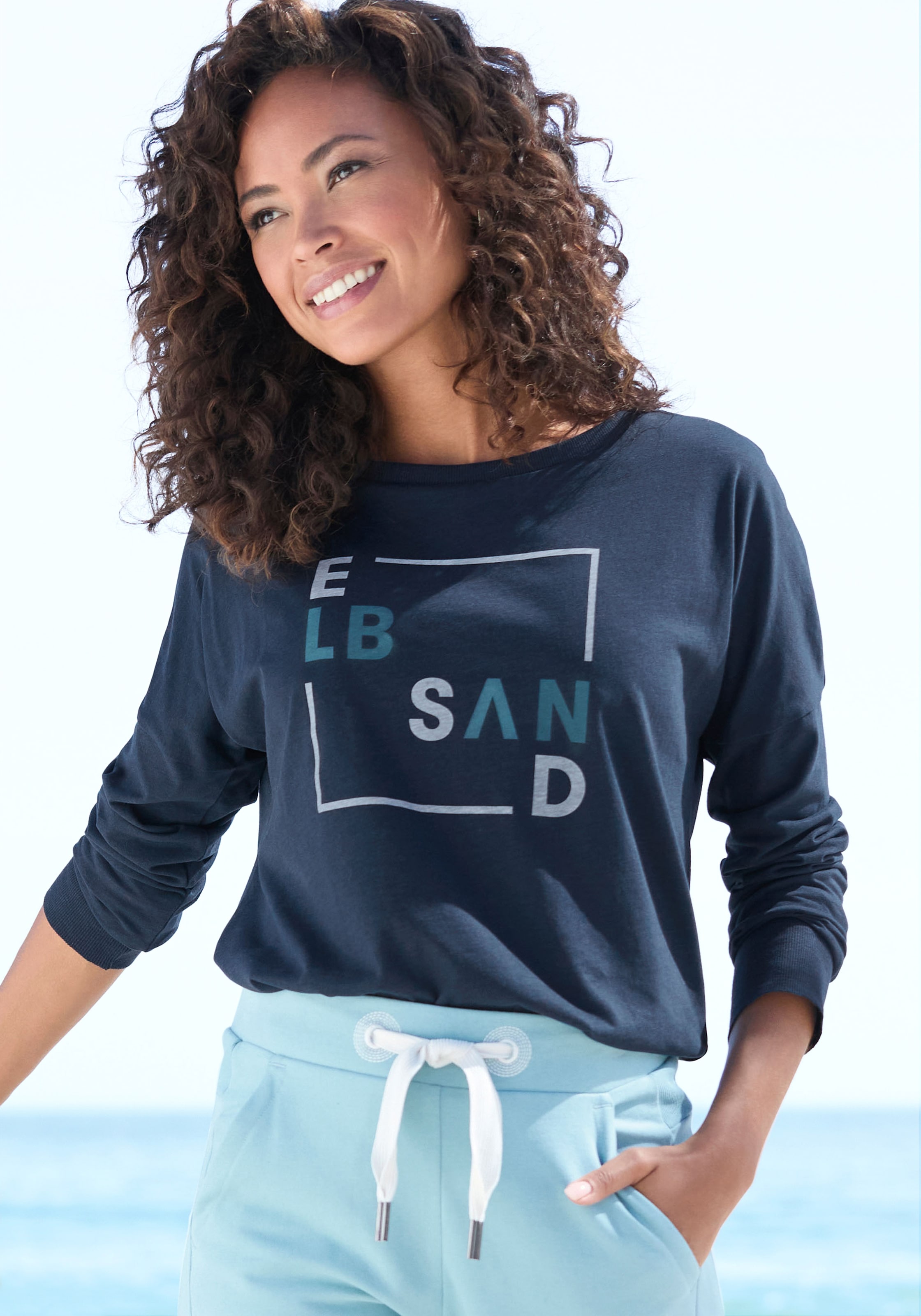 Elbsand Langarmshirt mit Frontdruck, Longsleeve, lockerer Schnitt