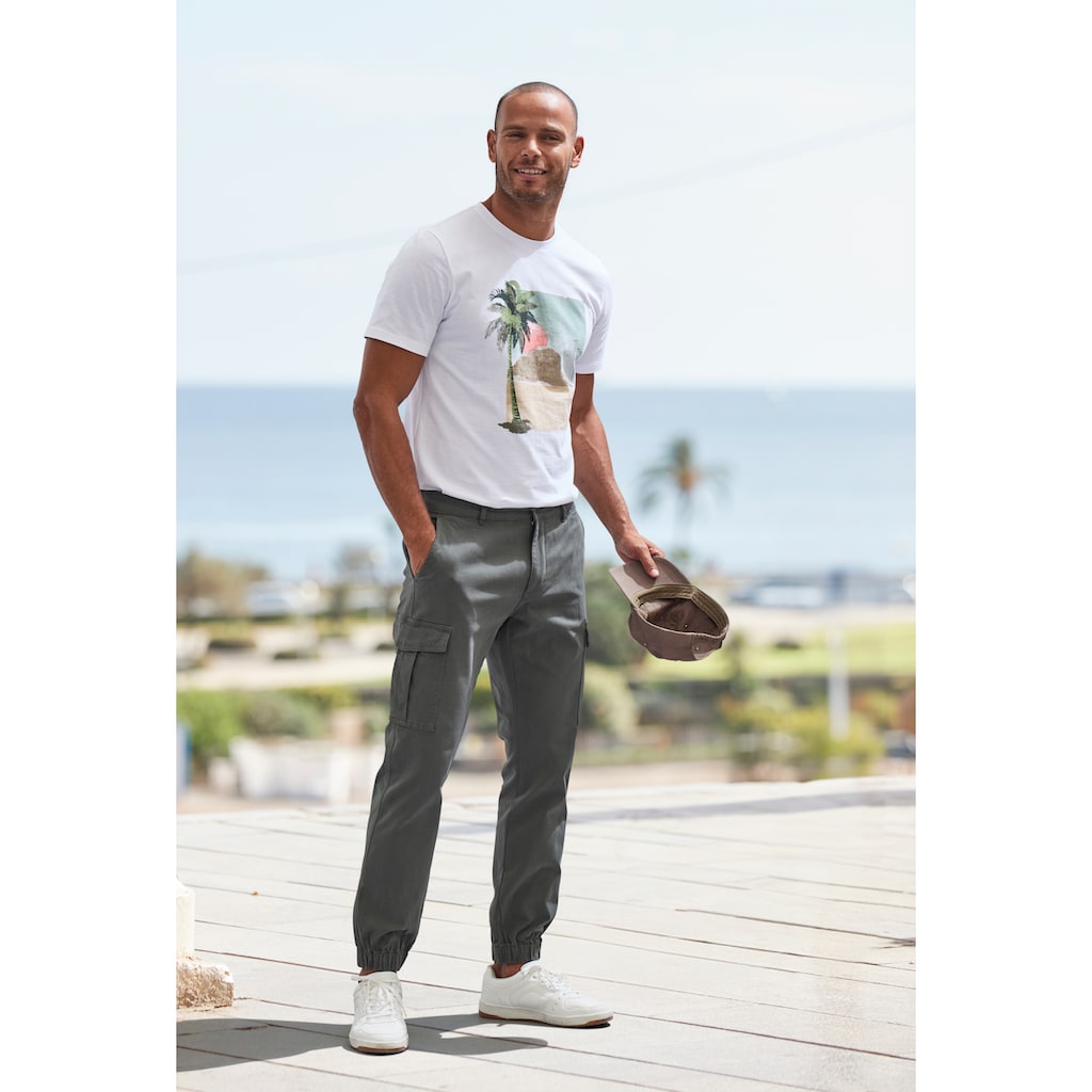 Beachtime T-Shirt, (Packung, 2 tlg.), Freizeitshirt mit Rundhals und Frontprint aus reiner Baumwolle