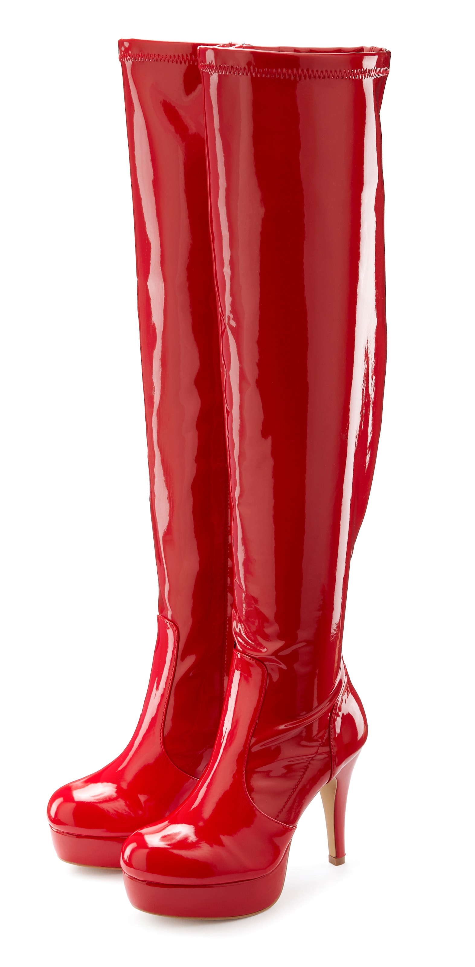 LASCANA Belle Affaire Overkneestiefel »High-Heel-Stiefelette mit Plateau,« in erotischer Lack-Optik