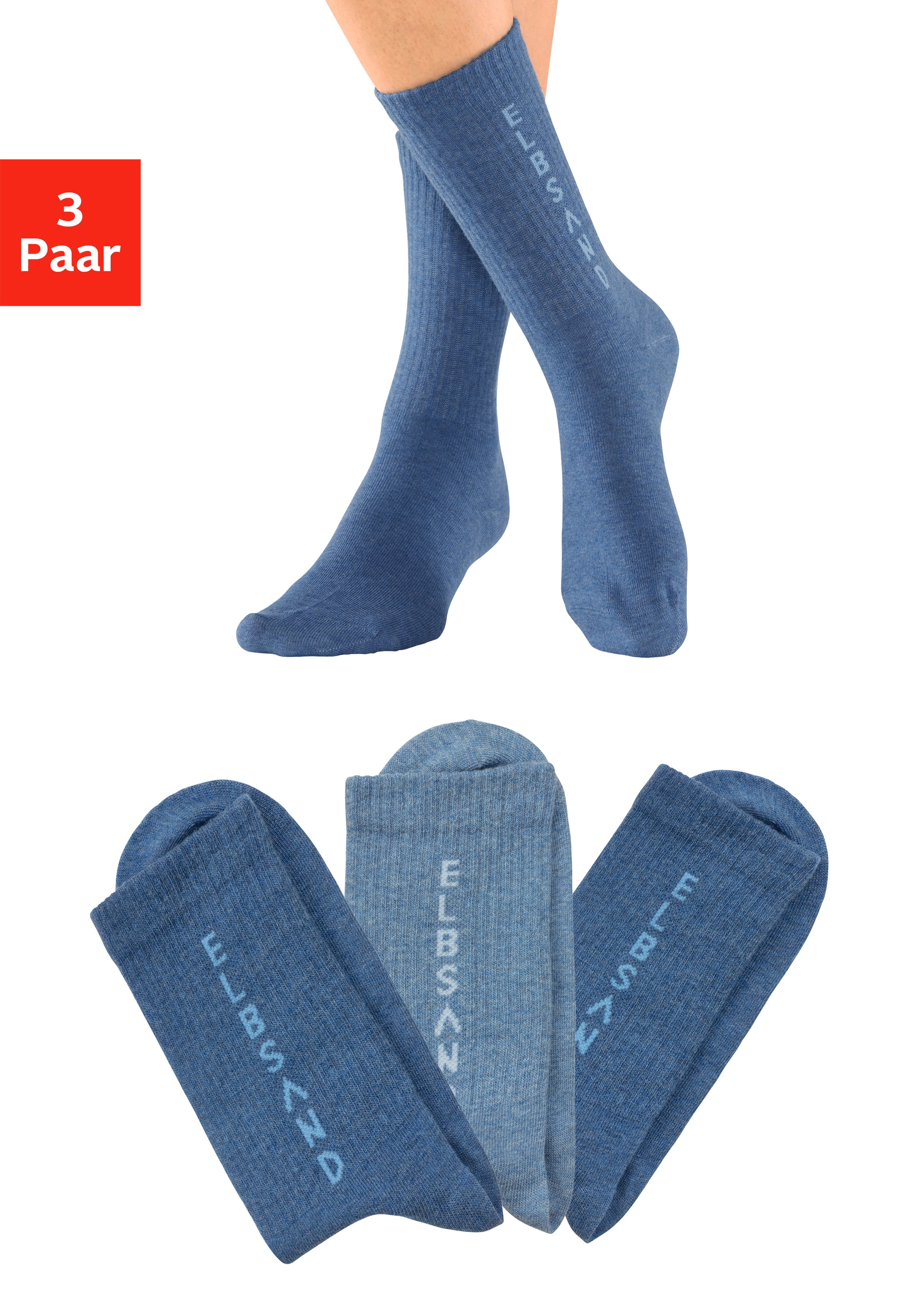 Elbsand Socken Packung, 3 Paar tlg. mit eingestricktem Schriftzug