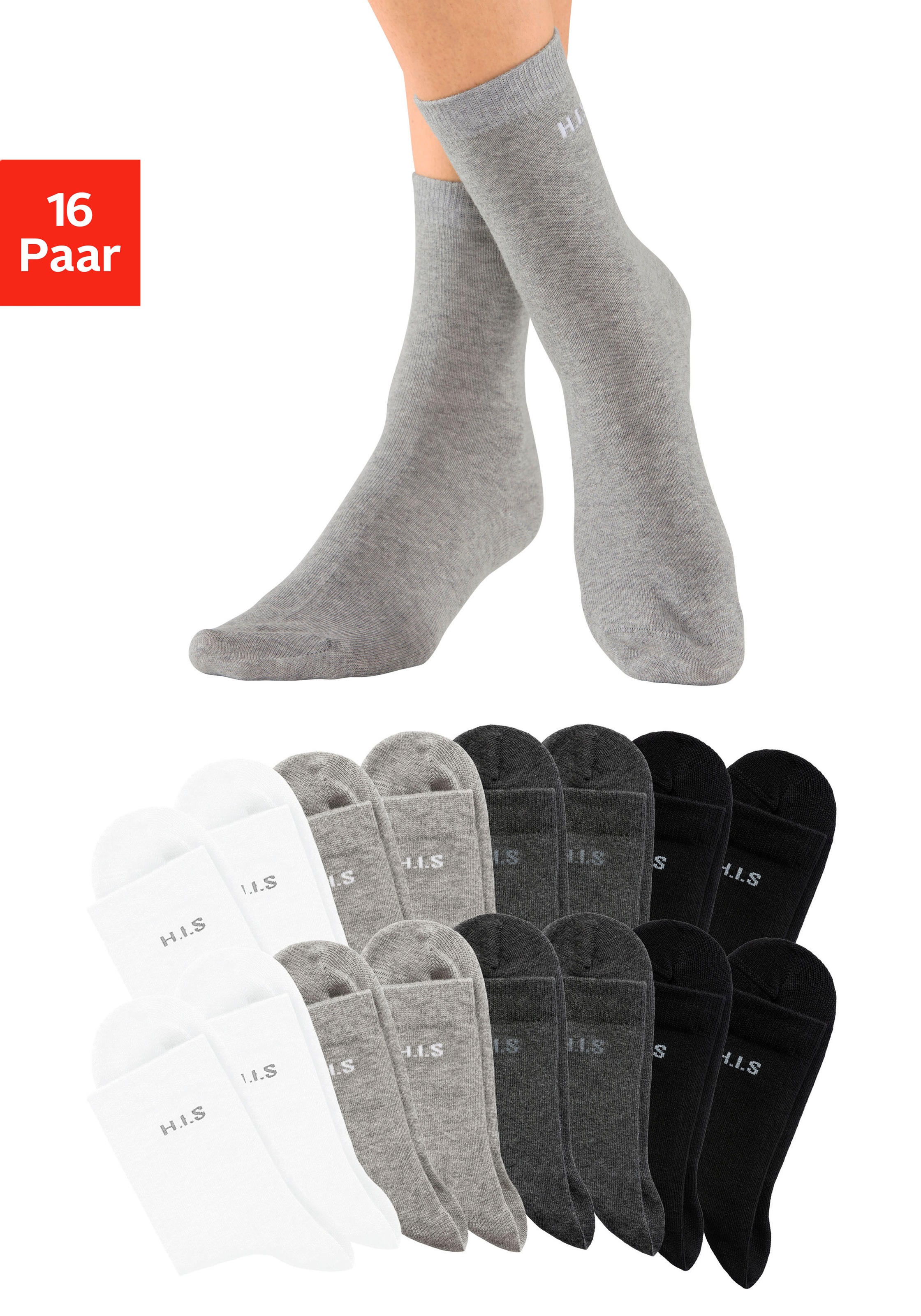 H.I.S Socken Packung, 16 Paar tlg. mit eingestricktem Markenlogo