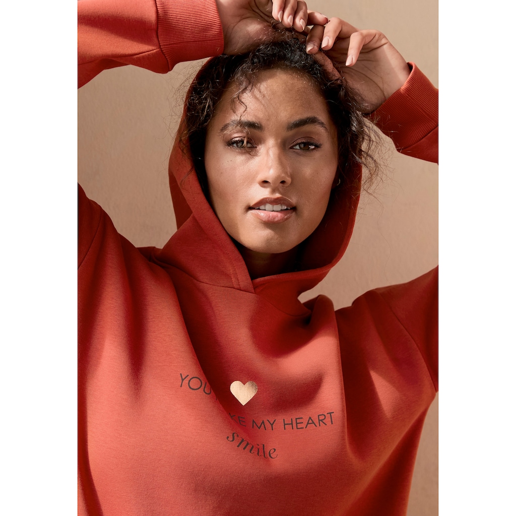 LASCANA Hoodie, Lounge-/Kapuzenpullover mit Print vorne, Loungewear