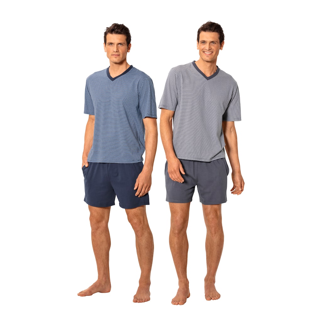 le jogger® Pyjama, (Packung, 4 tlg., 2 Stück), Schlafanzug mit garngefärbtem Streifen