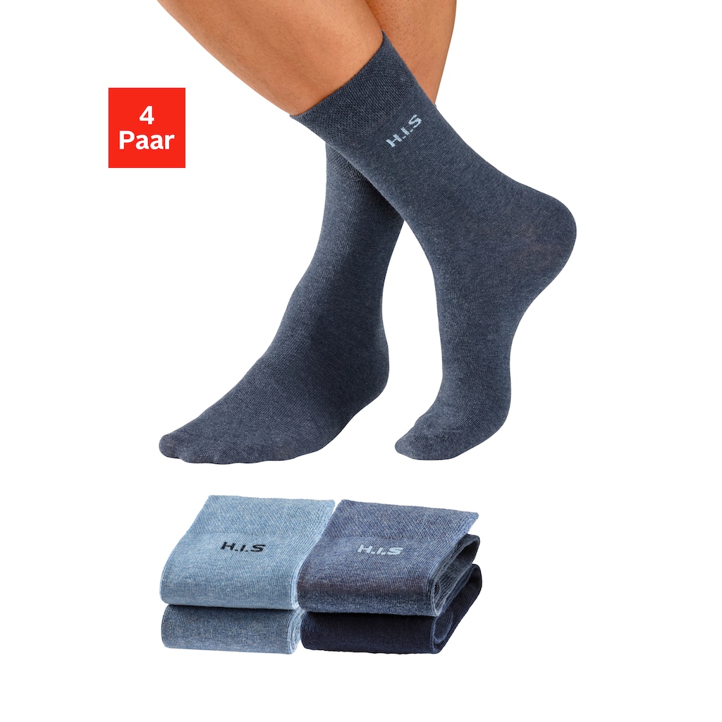 H.I.S Socken, (Packung, 4 Paar), mit druckfreiem Bündchen