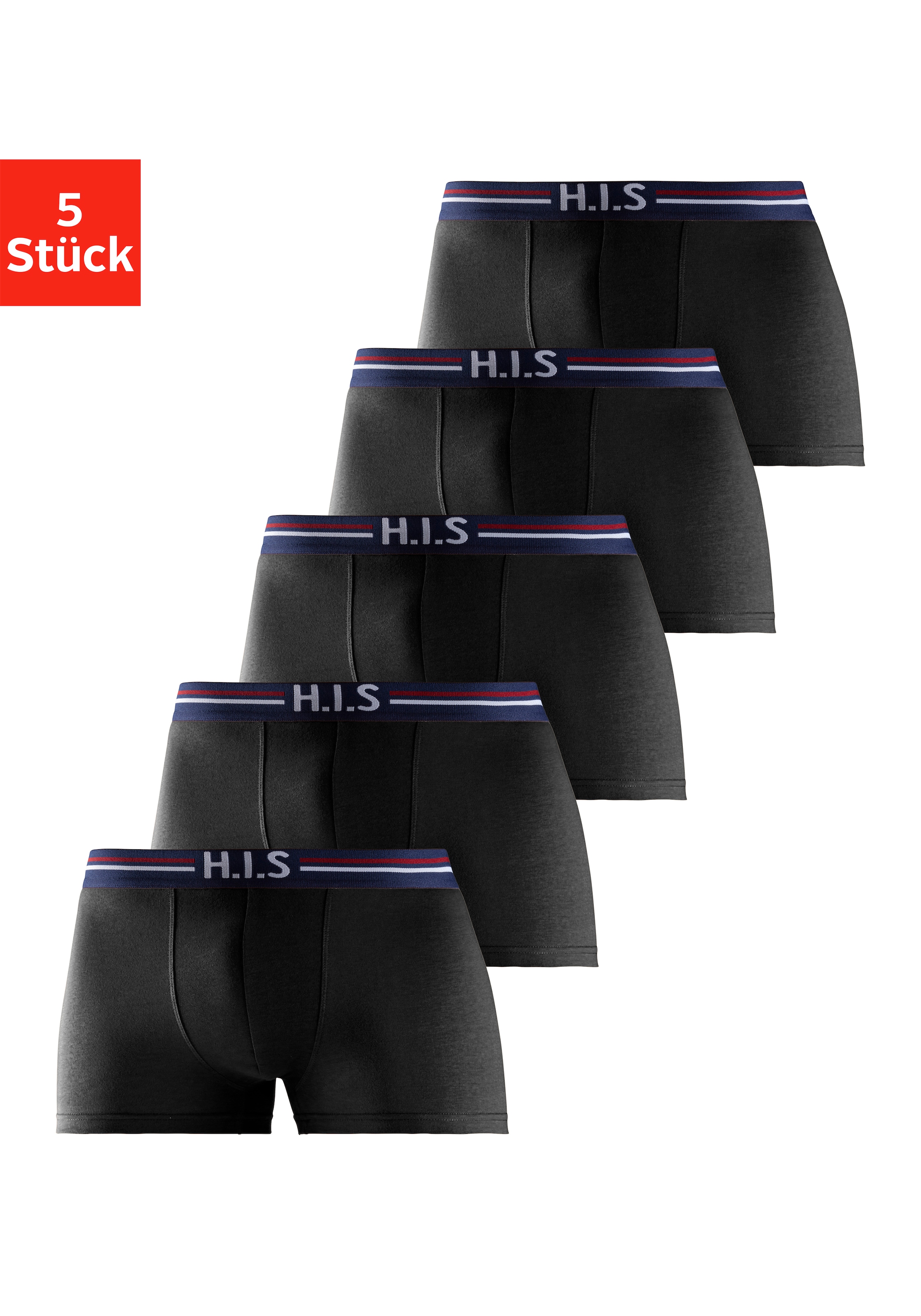 H.I.S Boxer »Boxershorts für Herren« Packung, 5 Stk. mit Streifen und Markenlogo im Bund