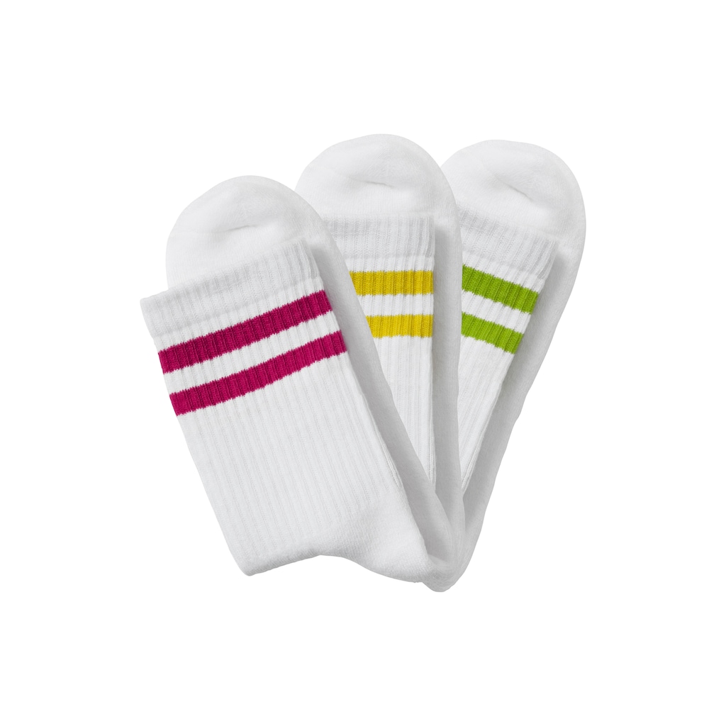 LASCANA Tennissocken, (Packung, 3 Paar), mit farbigen Ringeln am Bündchen