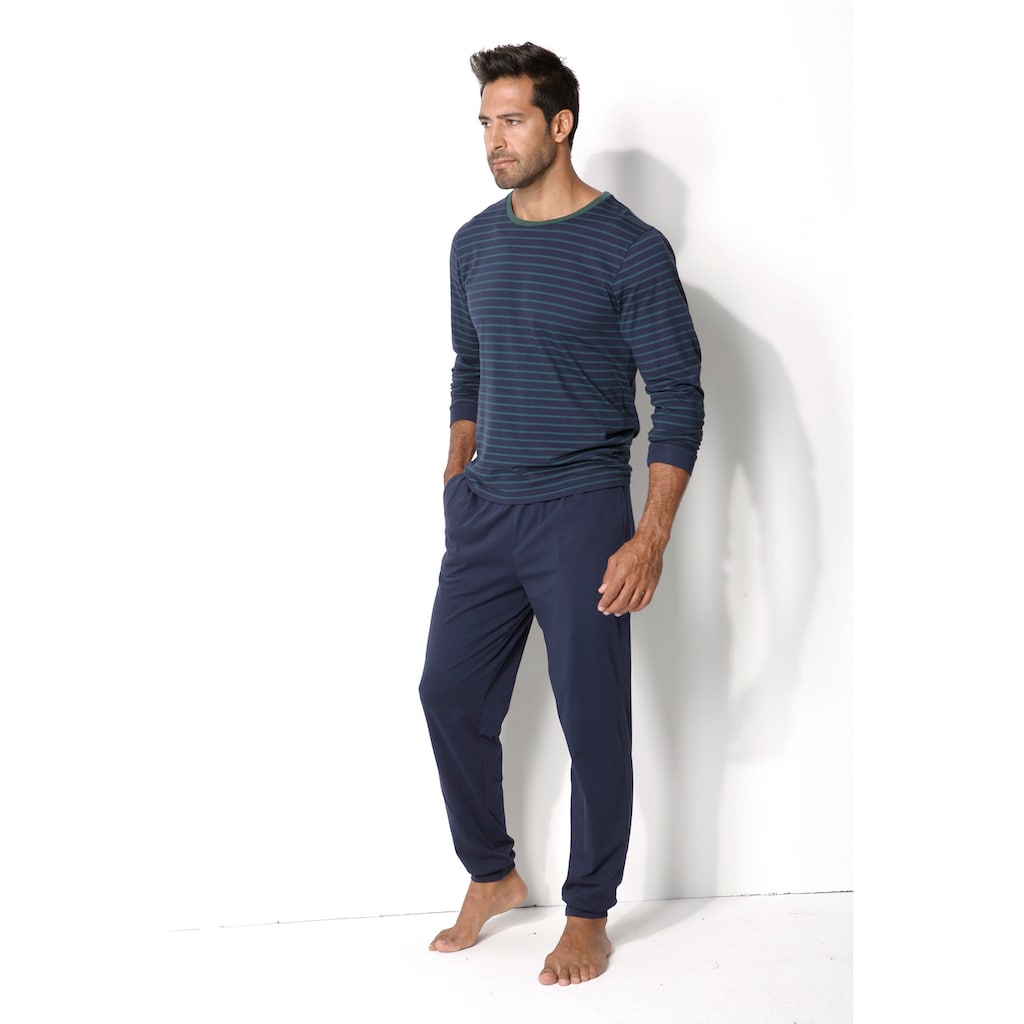 le jogger® Pyjama, (Packung, 4 tlg., 2 Stück), Schlafanazug lang im Streifendesign