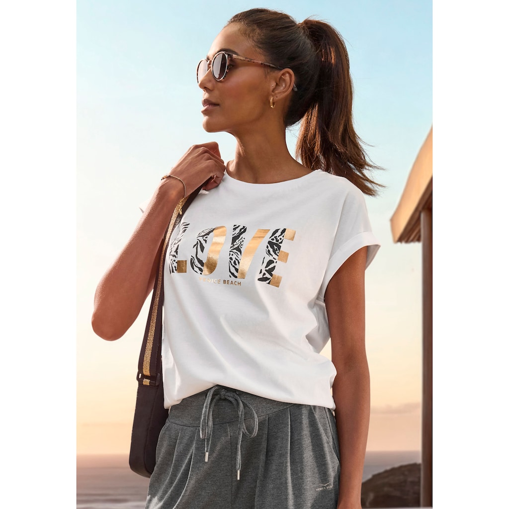 Venice Beach Kurzarmshirt, mit Frontprint, T-Shirt aus Baumwolle, lockere Passform
