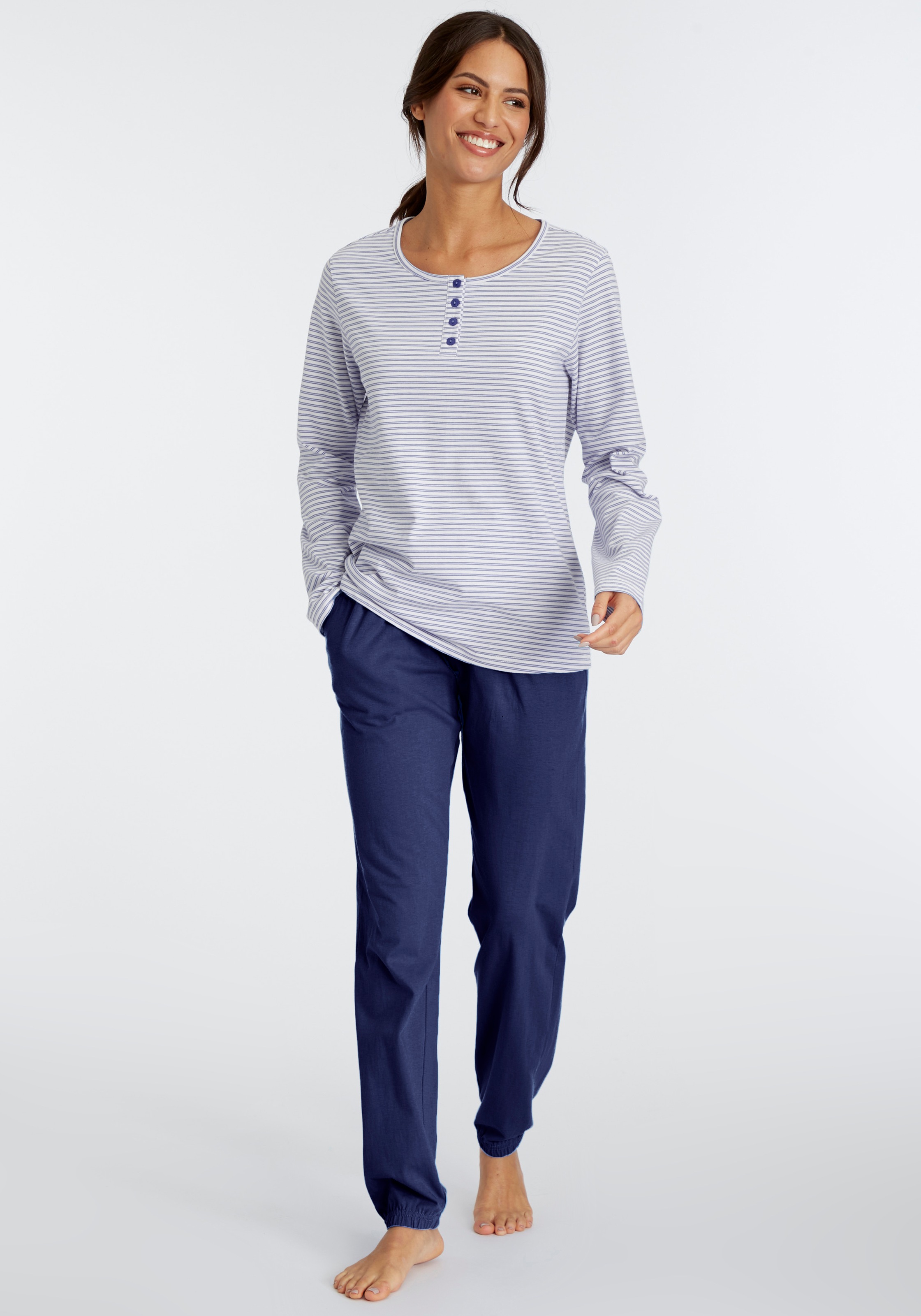 Vivance Dreams Pyjama Set, 2 tlg. mit garngefärbten Streifen