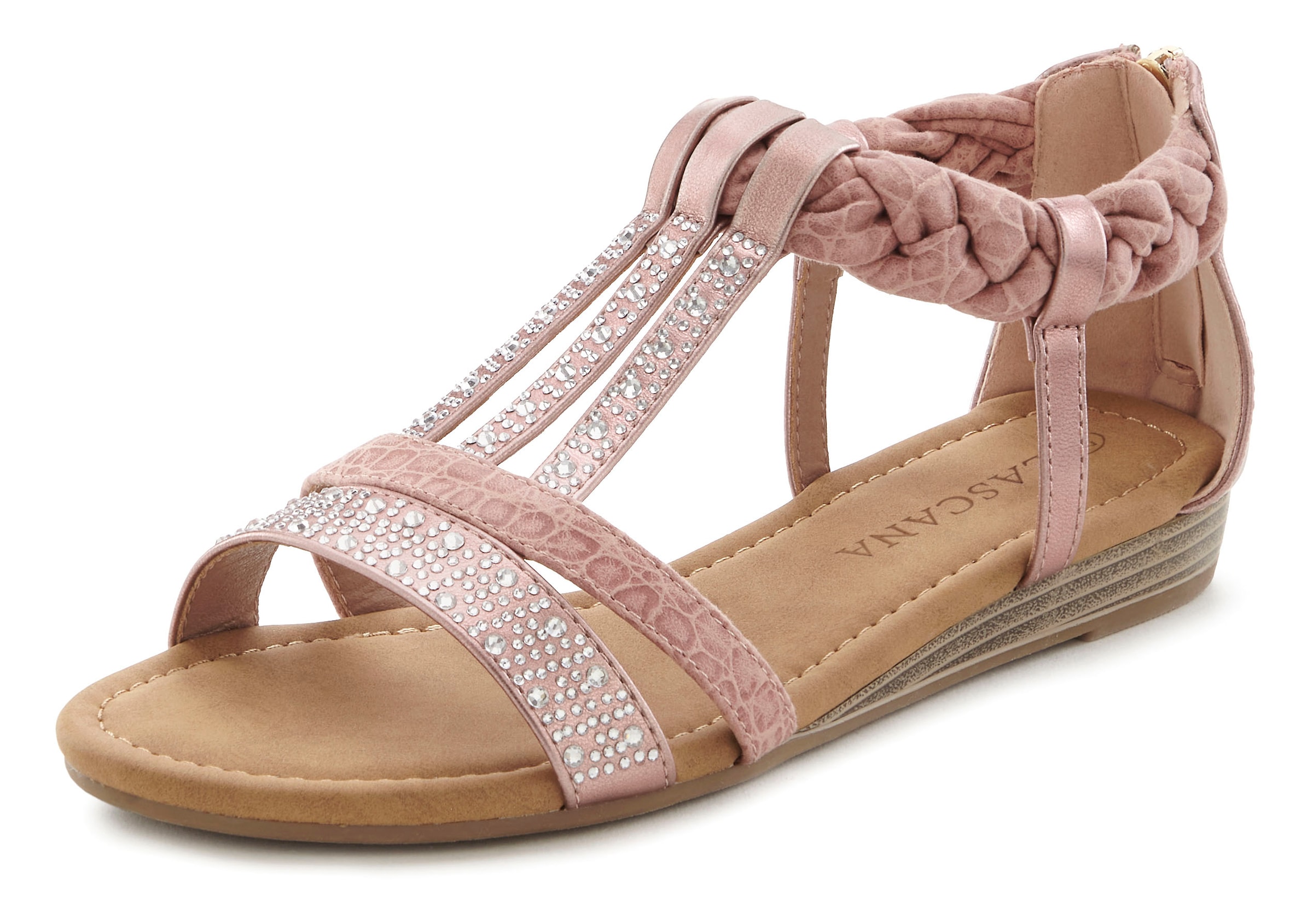 LASCANA Sandale »Sommerschuh«, mit Glitzersteinen, kleiner Keilabsatz, Sandalette, Sommerschuh VEGAN