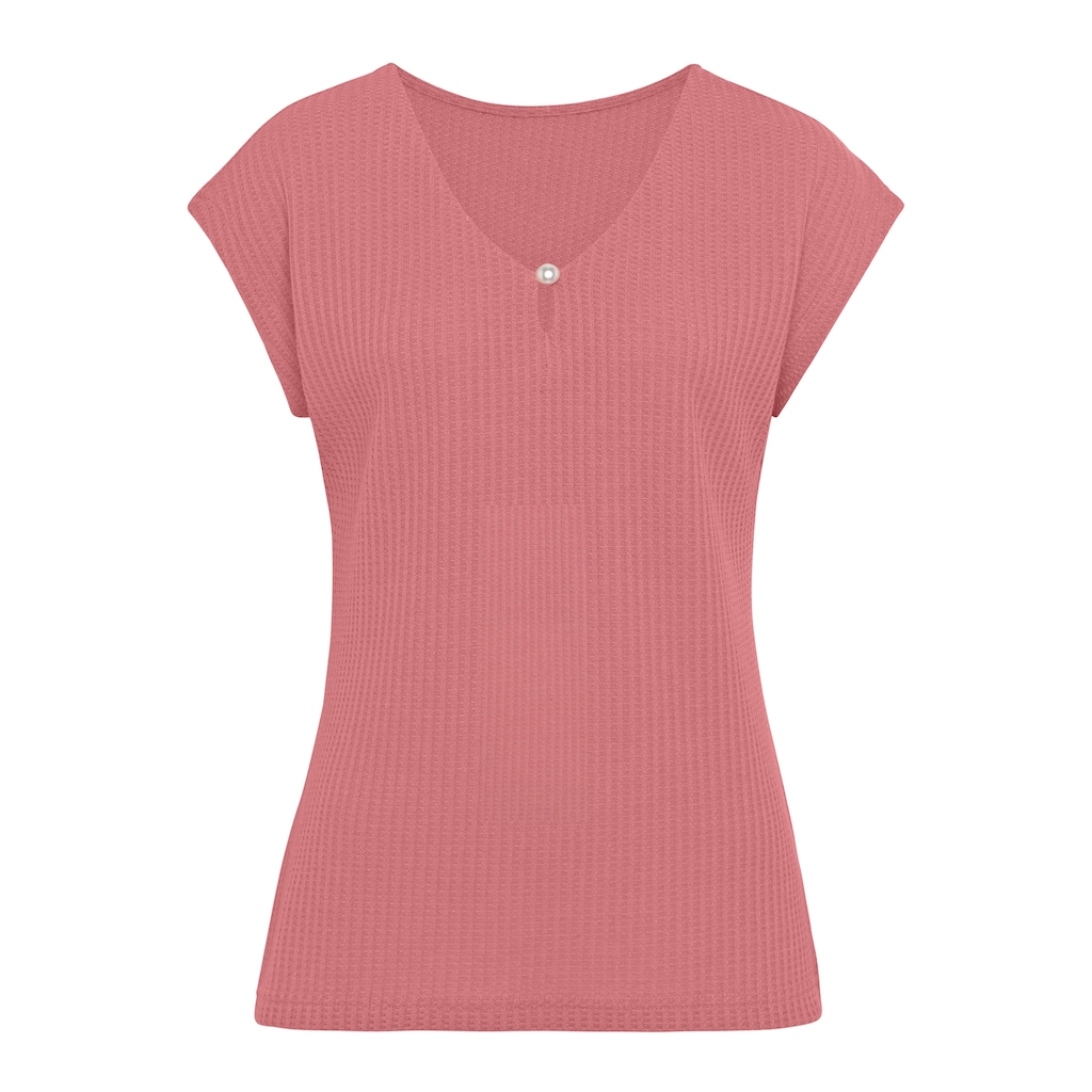 LASCANA Kurzarmshirt »mit Zierperle«, (2er-Pack), aus weicher Piqué-Qualität