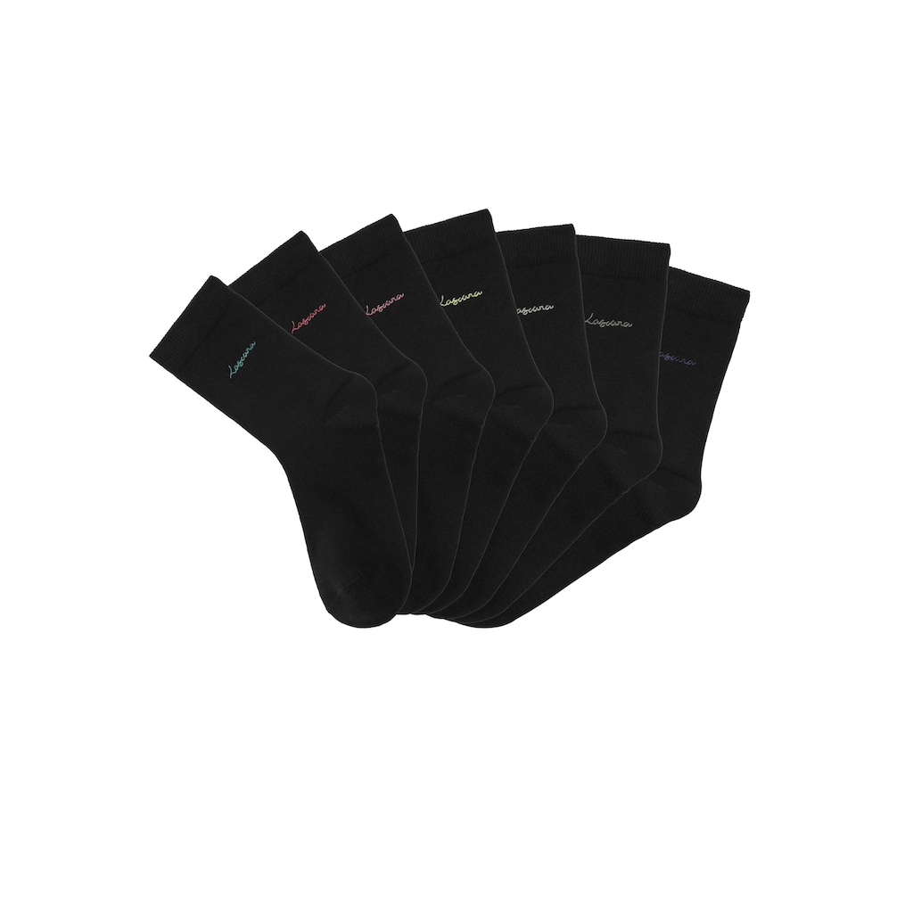 LASCANA Basicsocken, (Box, 7 Paar), mit hochwertiger Logo Stickerei