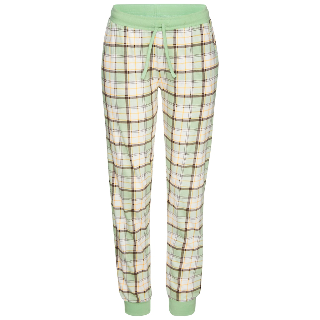 Vivance Dreams Pyjama, (Set, 2 Stück), Langarmshirt mit süssem Frontprint und karierter Hose