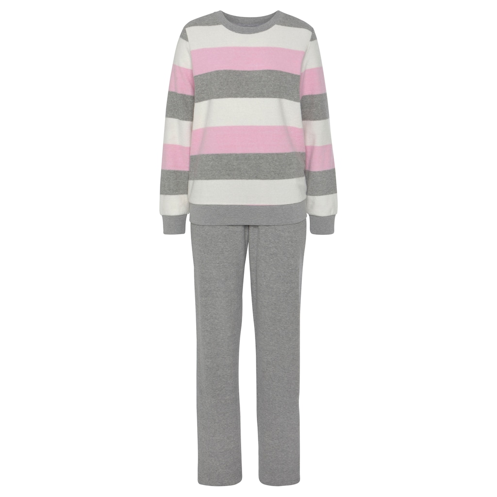 Vivance Dreams Pyjama, (2 tlg.), aus weichem Frottée und mit Colorblock Streifen