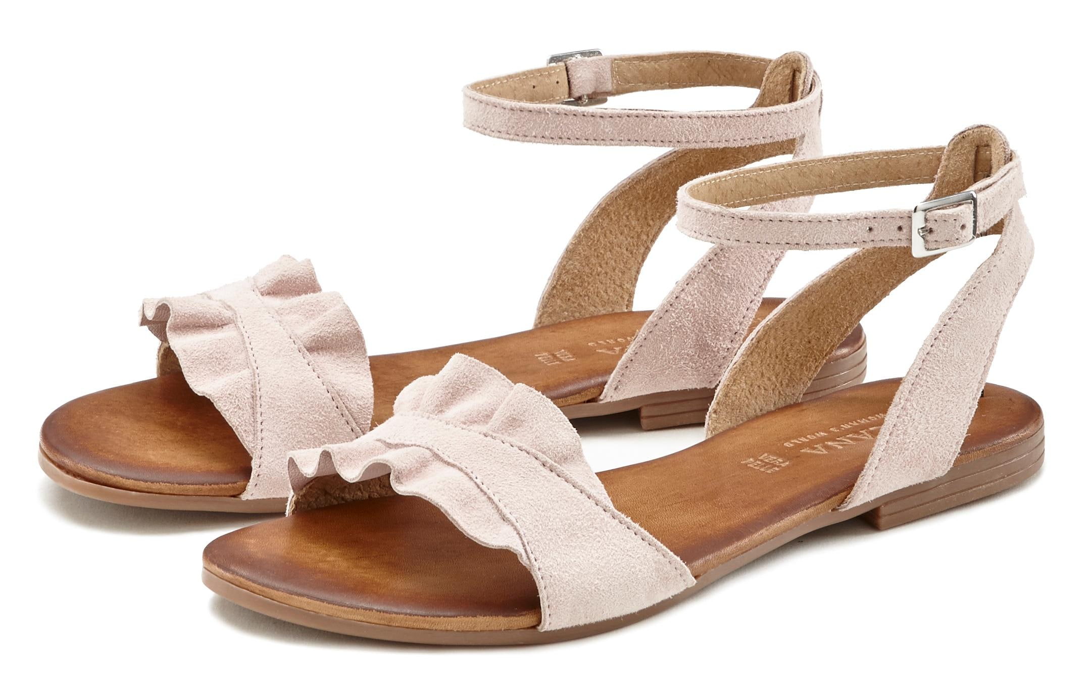 LASCANA Sandale »Sommerschuh« Sandalette, Sommerschuh aus hochwertigem Leder mit kleinen Rüschen
