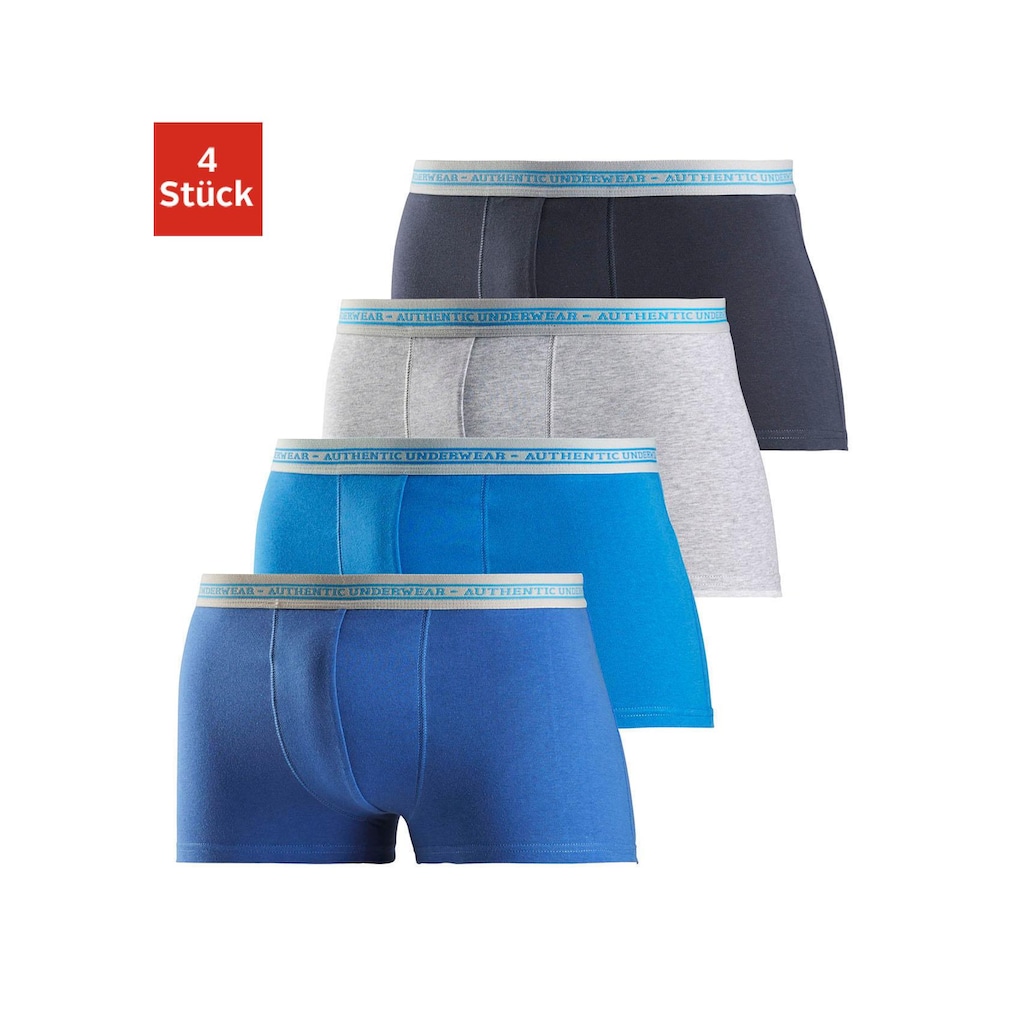 AUTHENTIC UNDERWEAR Boxer »Boxershorts für Herren«, (Packung, 4 St.), schwarzer Webbund mit Logoschriftzug