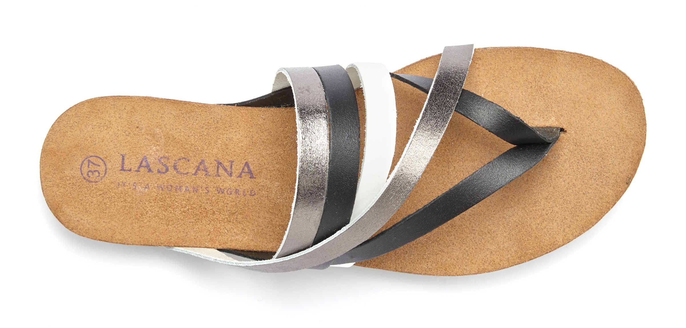 LASCANA Zehentrenner, Sandale, Pantolette aus Leder mit Korkfussbett