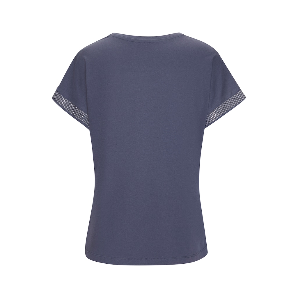 LASCANA Kurzarmshirt »mit glitzernem Strass-Design am Arm«, aus weicher Baumwoll-Qualität