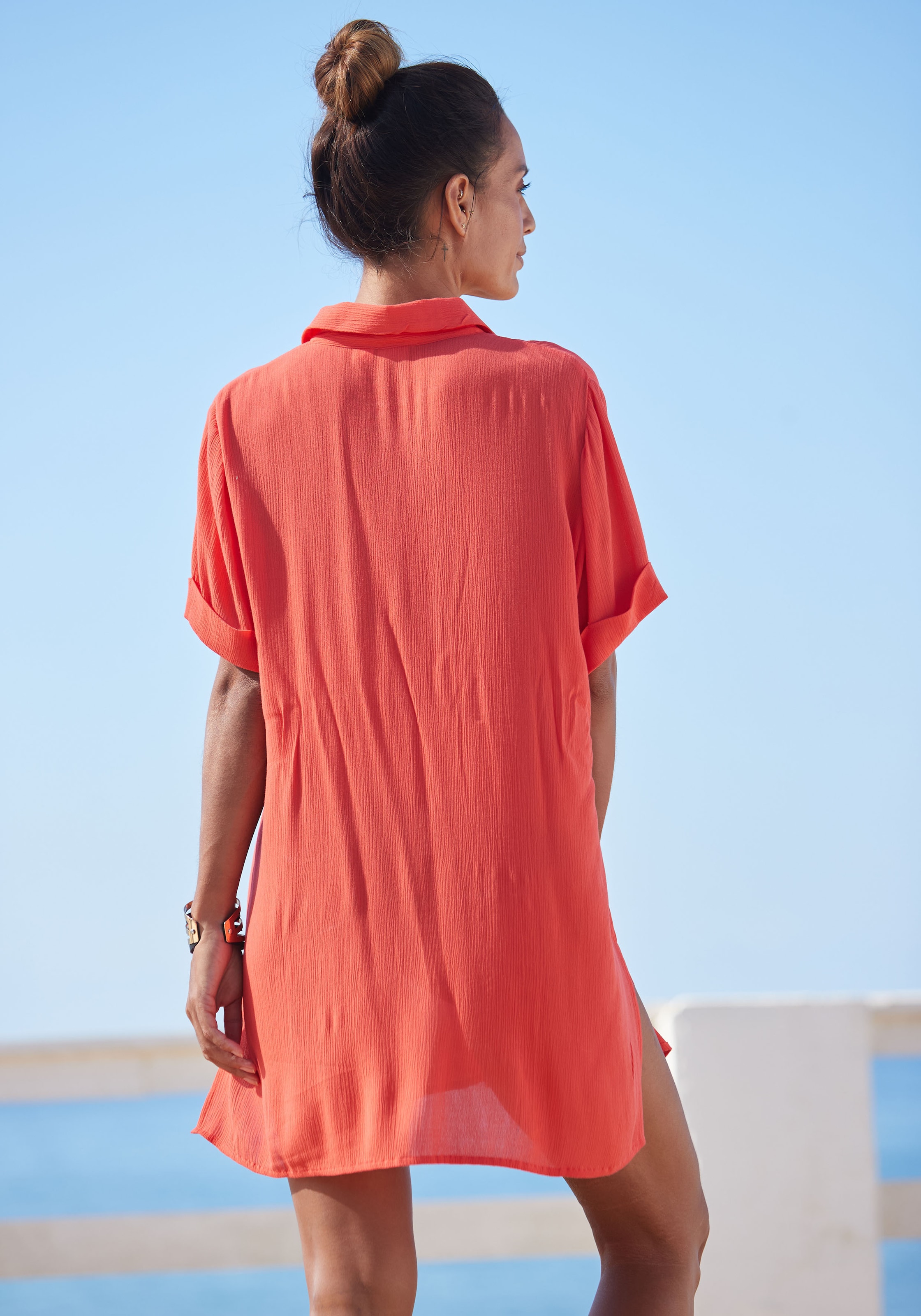 LASCANA Longbluse, mit Knopfleiste, Kurzarmbluse, Blusenkleid, sommerlich