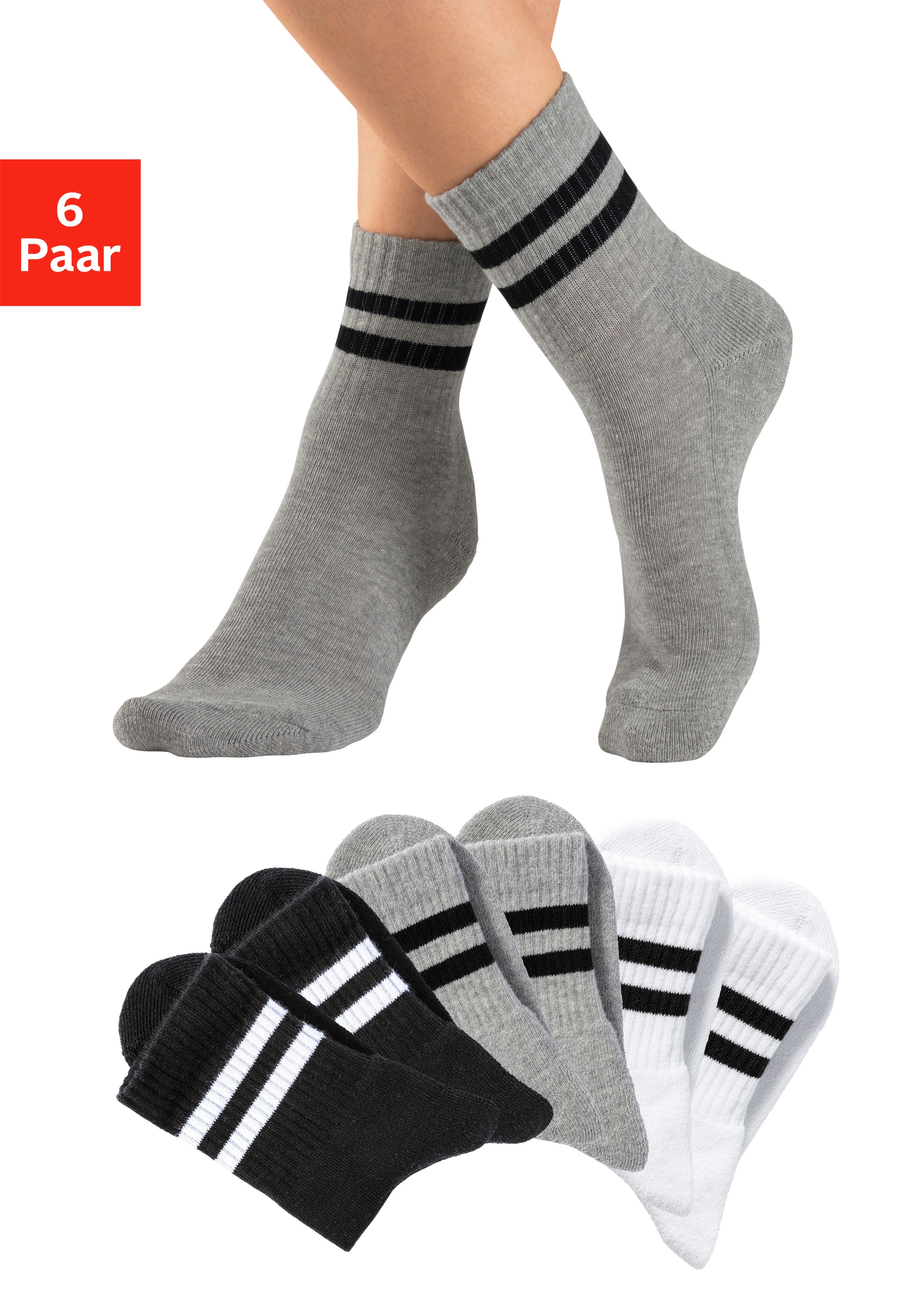 H.I.S Sportsocken Packung, 6 Paar tlg. klassische Tennissocken mit Streifen