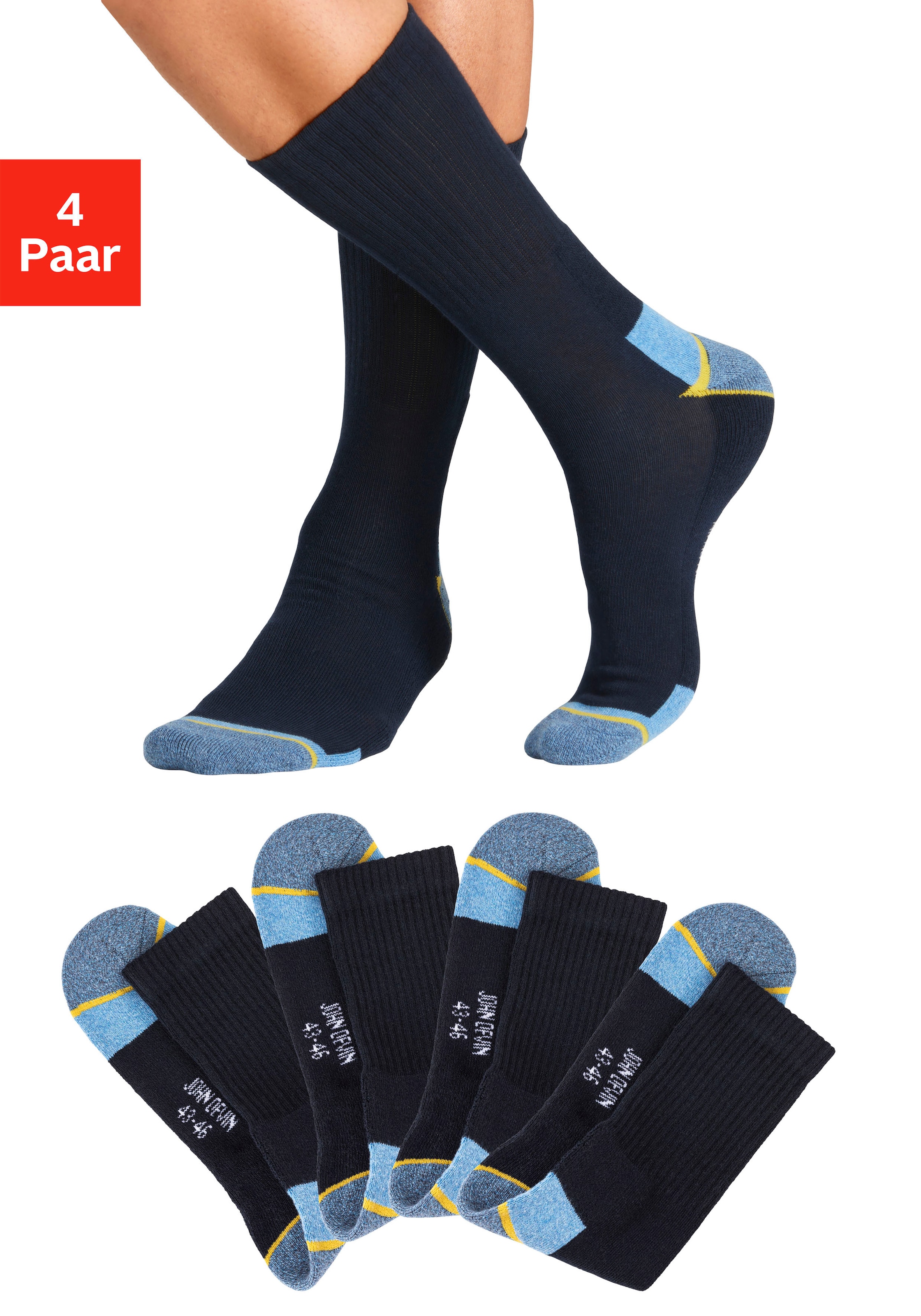 John Devin Arbeitssocken Packung, 4 Stk. tlg. Mit Hochfersen und Überzehen Plüsch