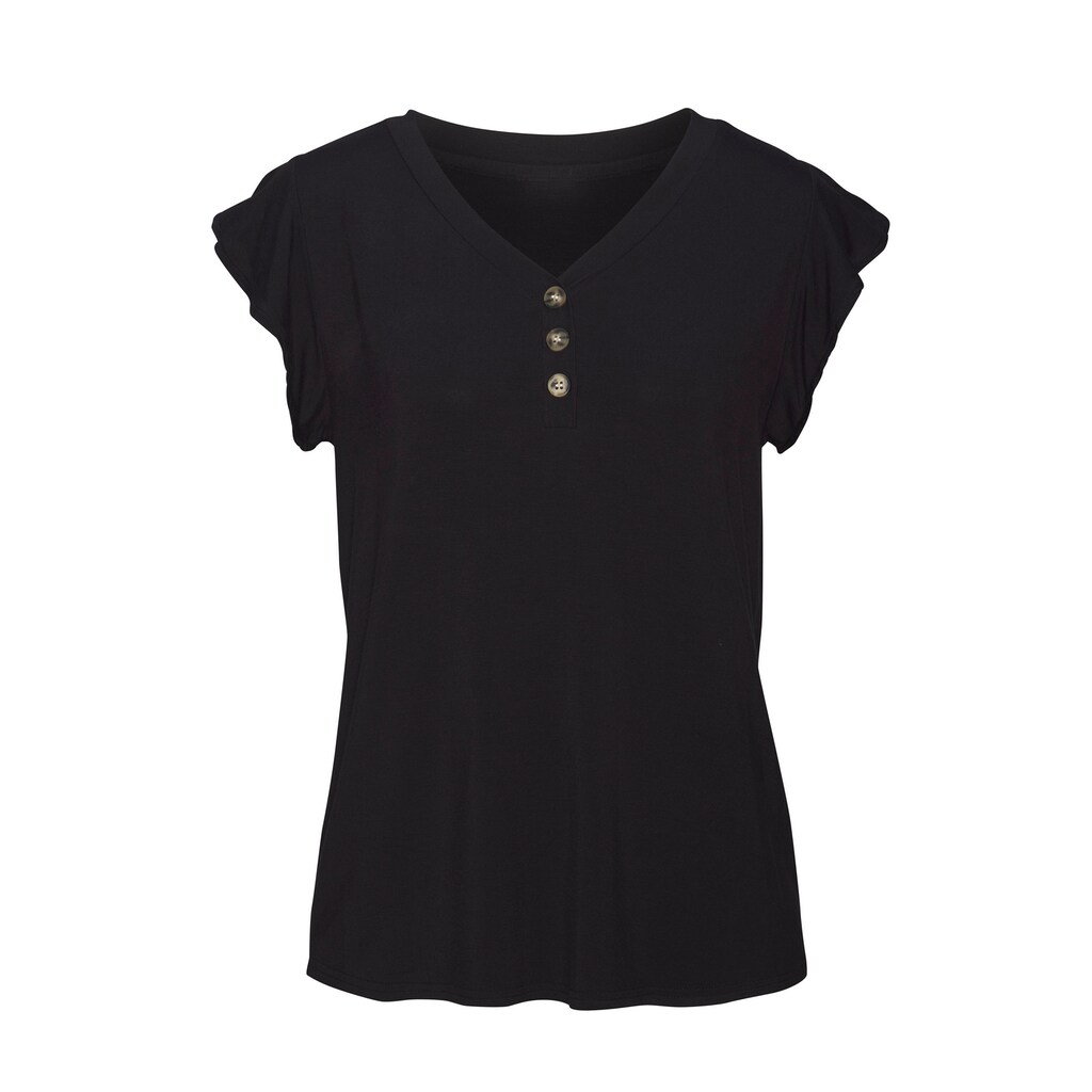 LASCANA Blusenshirt »mit Zierknöpfen in Hornoptik«, (2er-Pack), aus weichem Viskose-Stretch