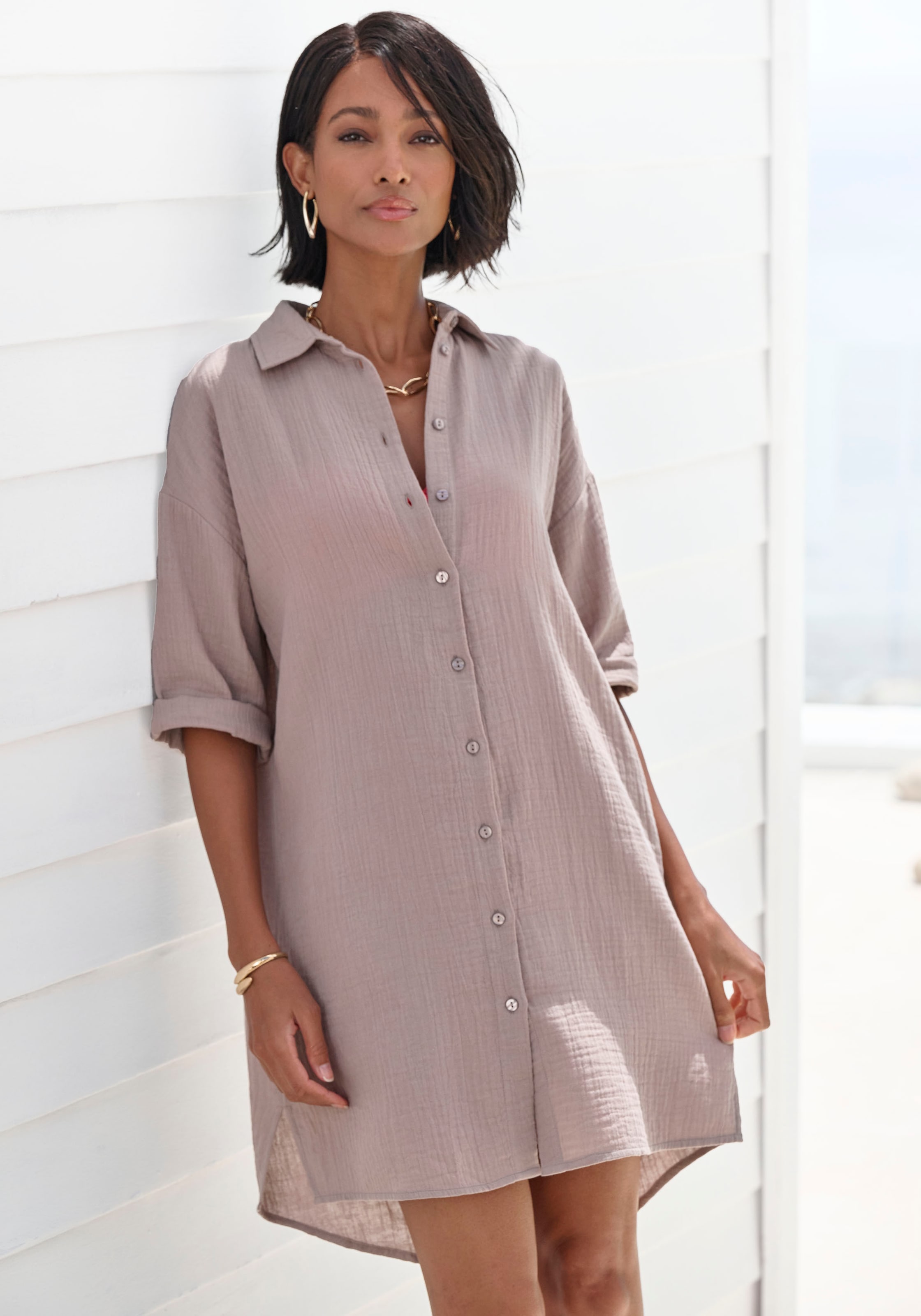 Beachtime Longbluse lange Hemdbluse aus Musselinware