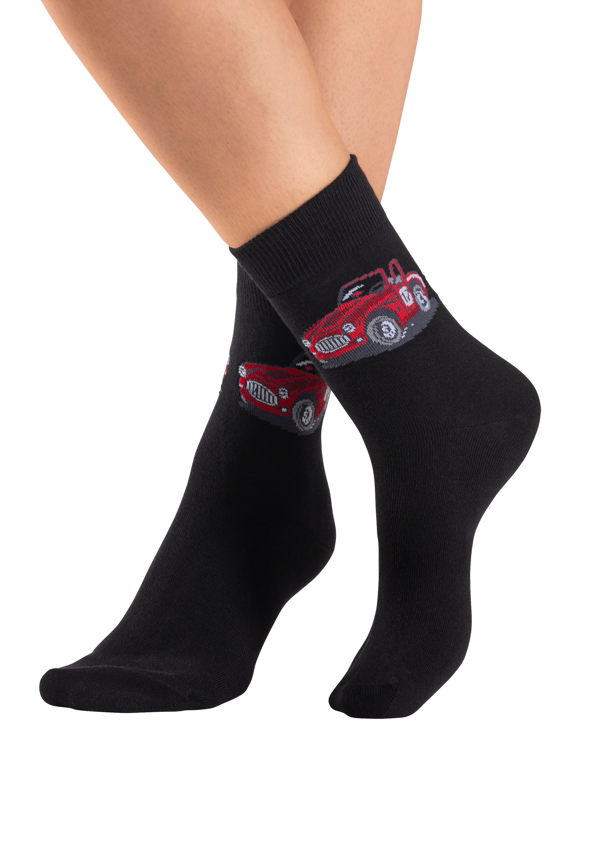 H.I.S Freizeitsocken »Damen und Herrensocken Motivsocken« Packung, 5 Paar tlg. mit eingestrickten Automobil Motiven