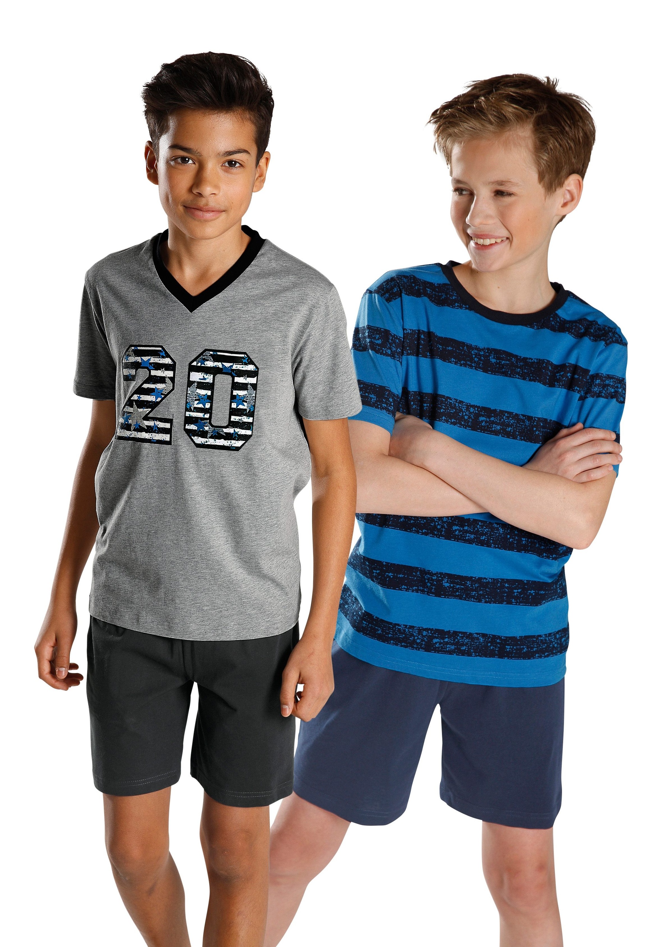 AUTHENTIC LE JOGGER Pyjama 2 Stück, 4 Stk. tlg., mit lässigem Druck und gedruckten Streifen