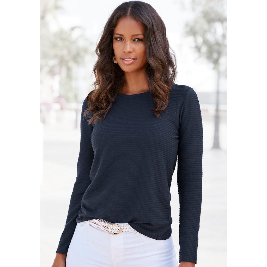 LASCANA Langarmshirt »mit Streifenstruktur«, (2er-Pack), aus weicher Baumwoll-Qualität