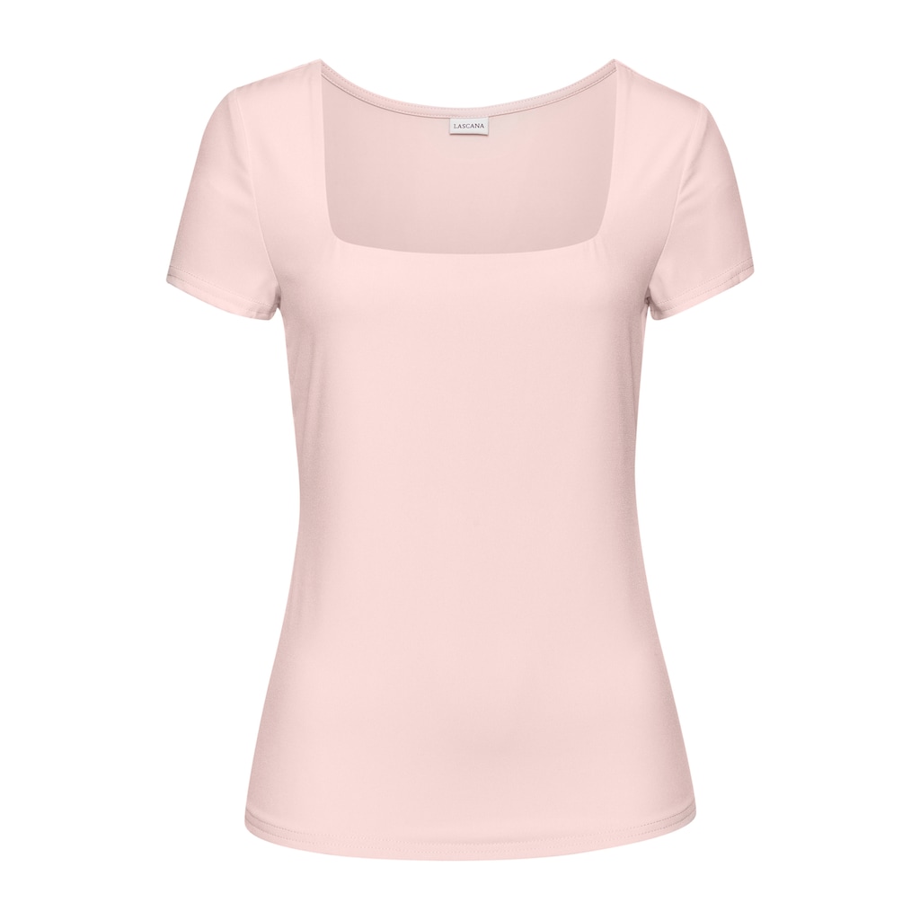 LASCANA T-Shirt, aus bügelfreiem Material, elegantes Kurzarmshirt, doppellagig