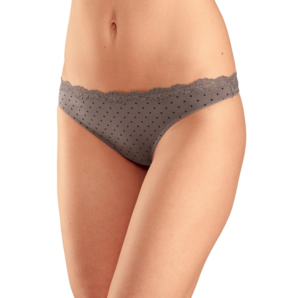 LASCANA String, (3er-Pack), aus elastischer Baumwolle mit zarter Spitze