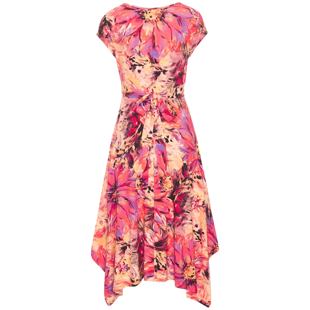 Beachtime Sommerkleid, mit Zipfelsaum und Schleife, Jerseykleid, asymmetrisches Rockteil