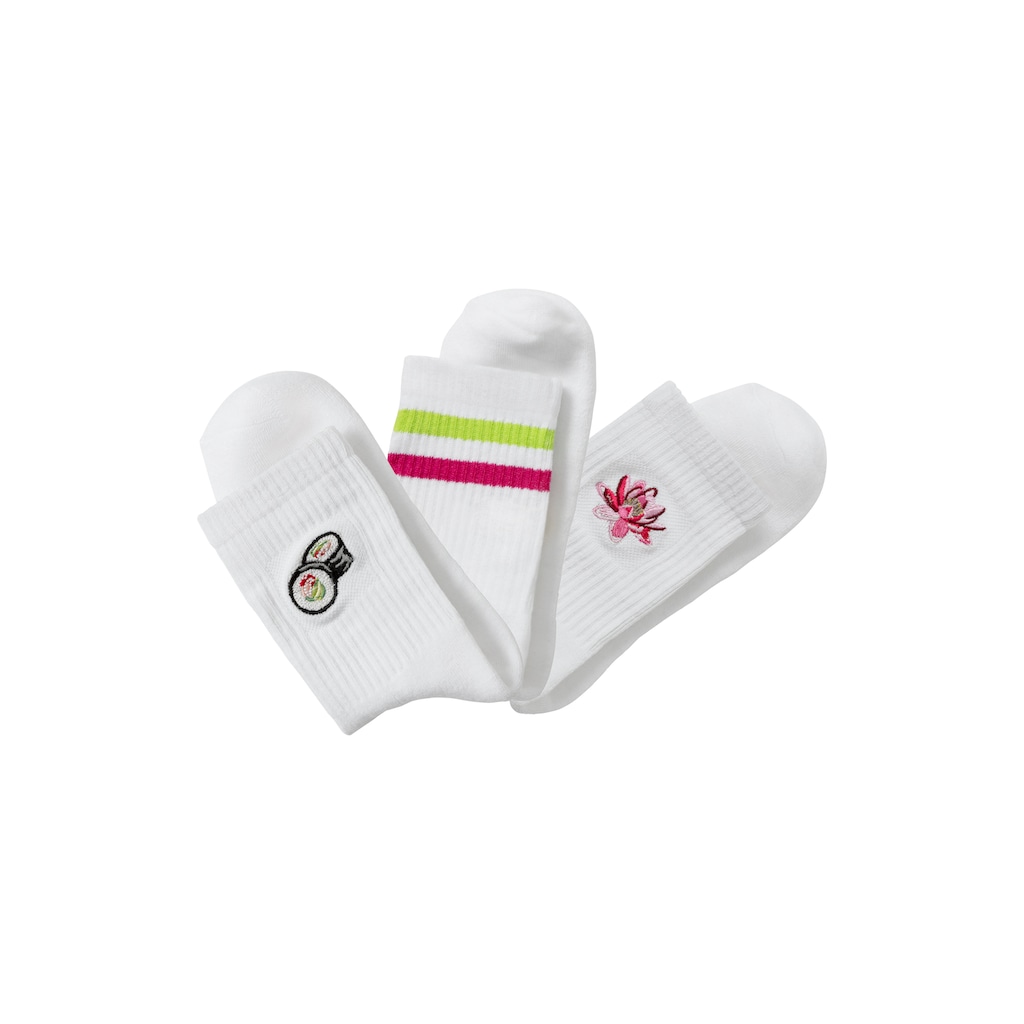 LASCANA Tennissocken, (Packung, 3 Paar), mit Frotteesohle und Stickerei