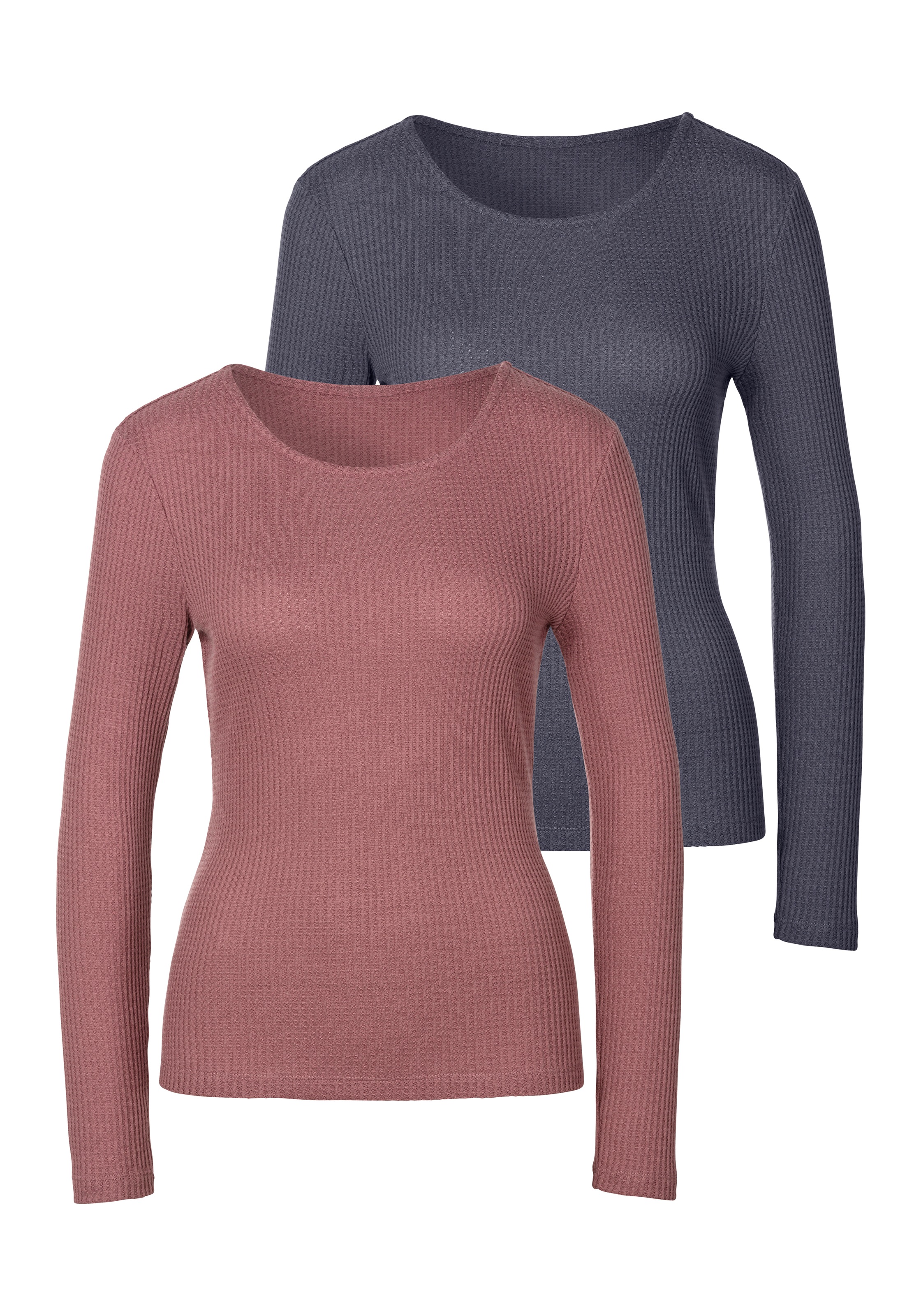LASCANA Langarmshirt »in modischer Piqué-Optik« 2er-Pack, aus weicher Qualität mit Viskose