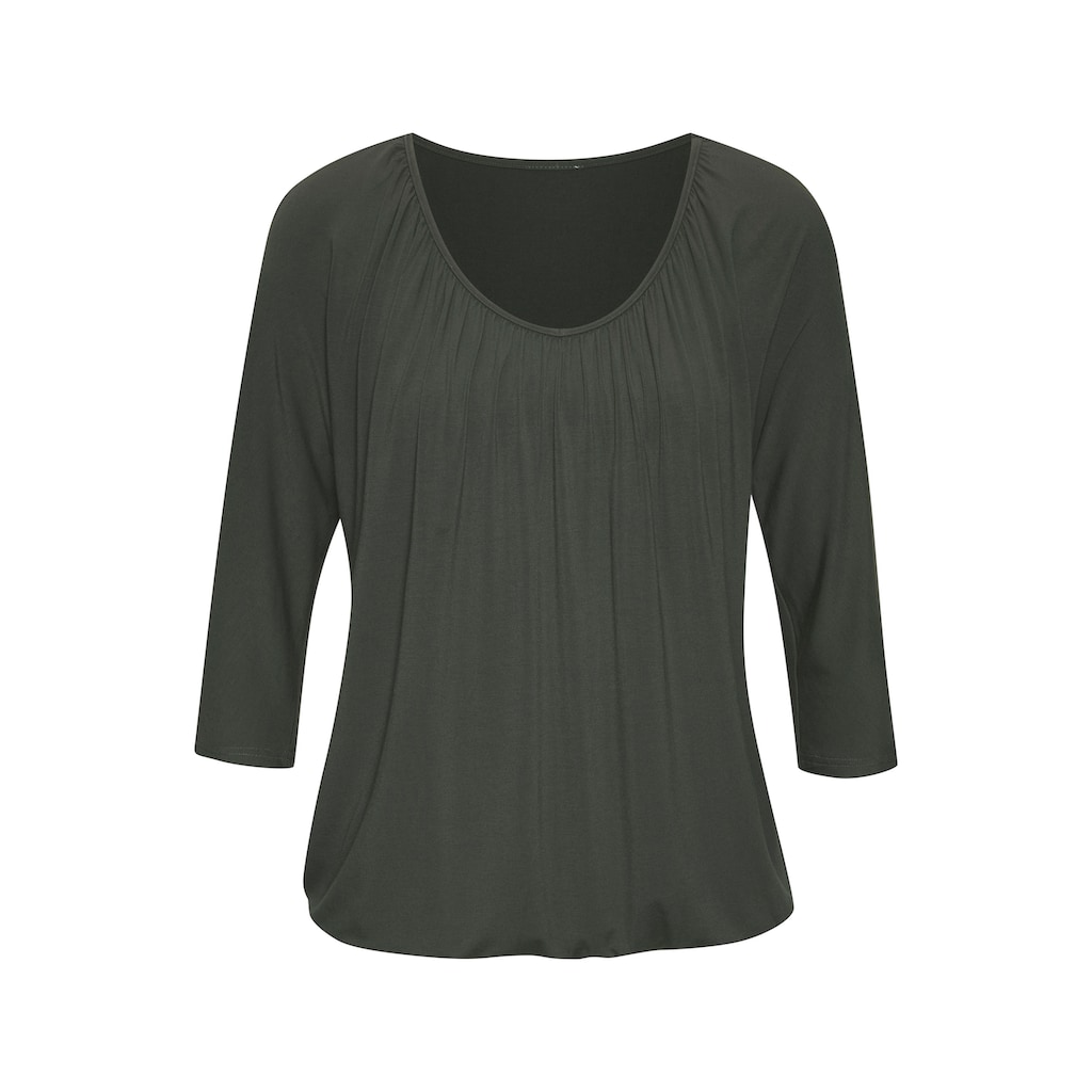 LASCANA 3/4-Arm-Shirt »mit zarter Raffung am Ausschnitt«, (2er-Pack), aus weichem Viskose-Stretch
