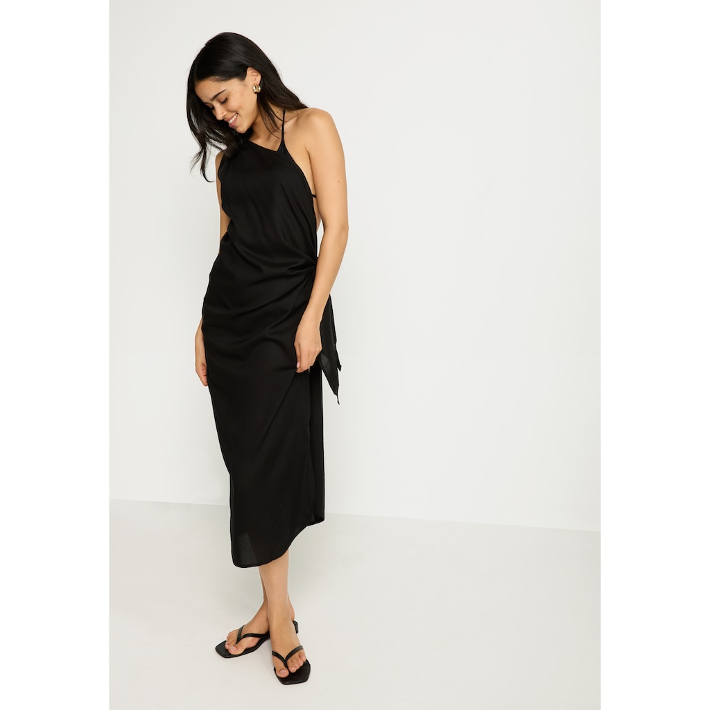 LSCN by LASCANA One-Shoulder-Kleid, mit goldfarbenen Zieraccessoire am Träger, Strandkleid