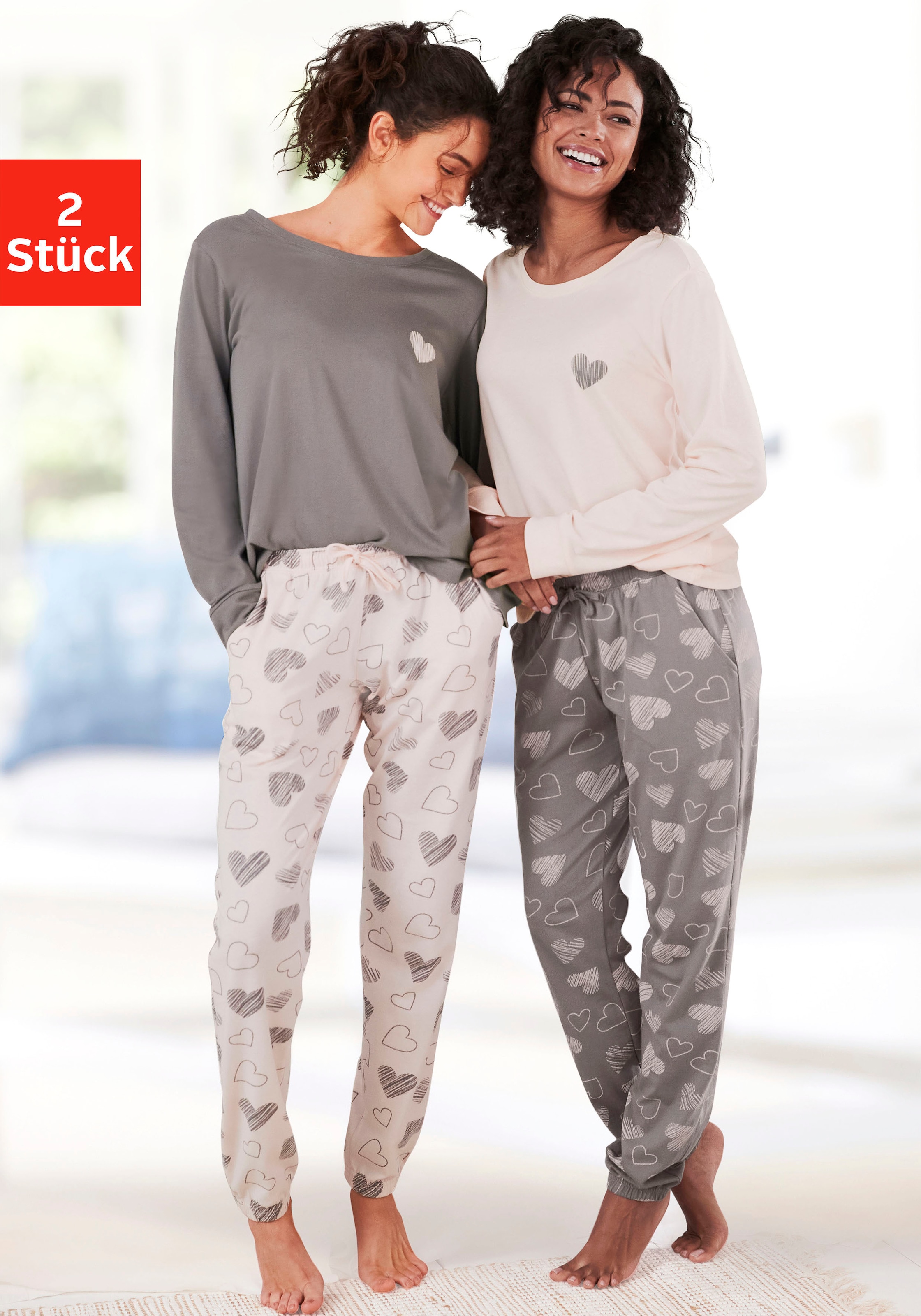 Vivance Dreams Pyjama 2 Stück, mit süssem Herzchen-Print