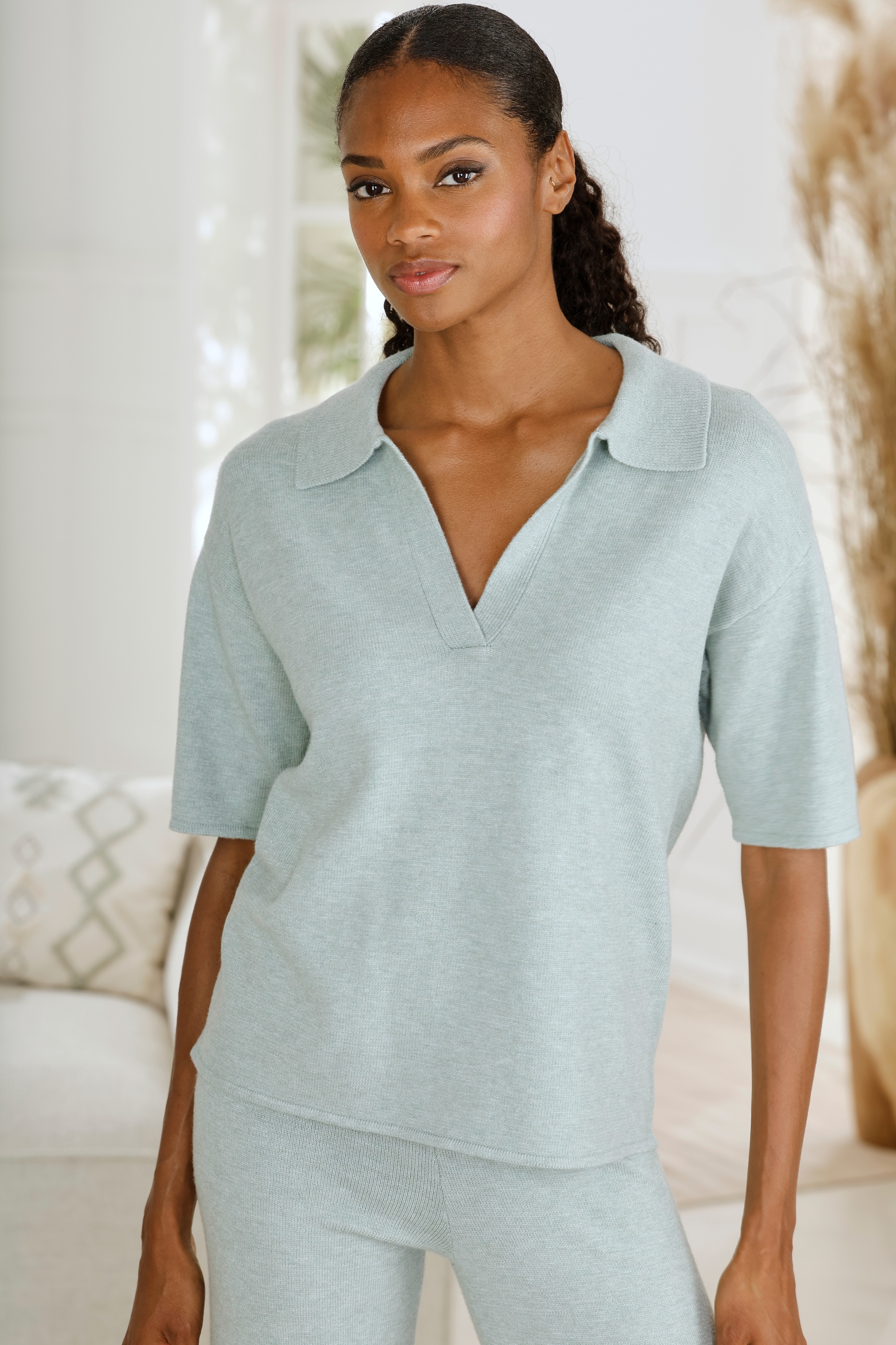 LASCANA Poloshirt aus hochwertigem Strick, Loungewear