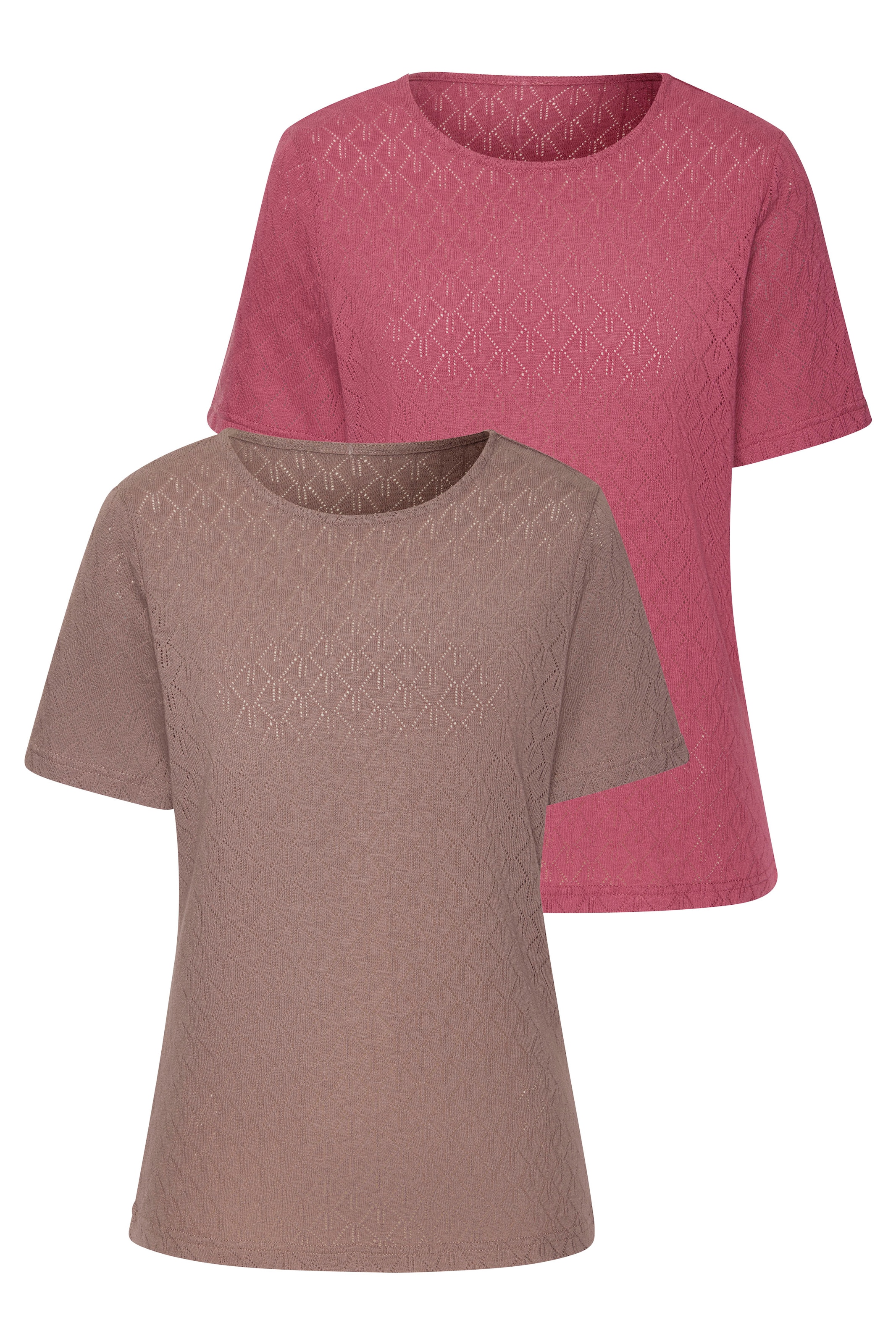 Vivance Kurzarmshirt »mit modischem Ajour-Muster« 2er-Pack, aus weicher Baumwoll-Qualität