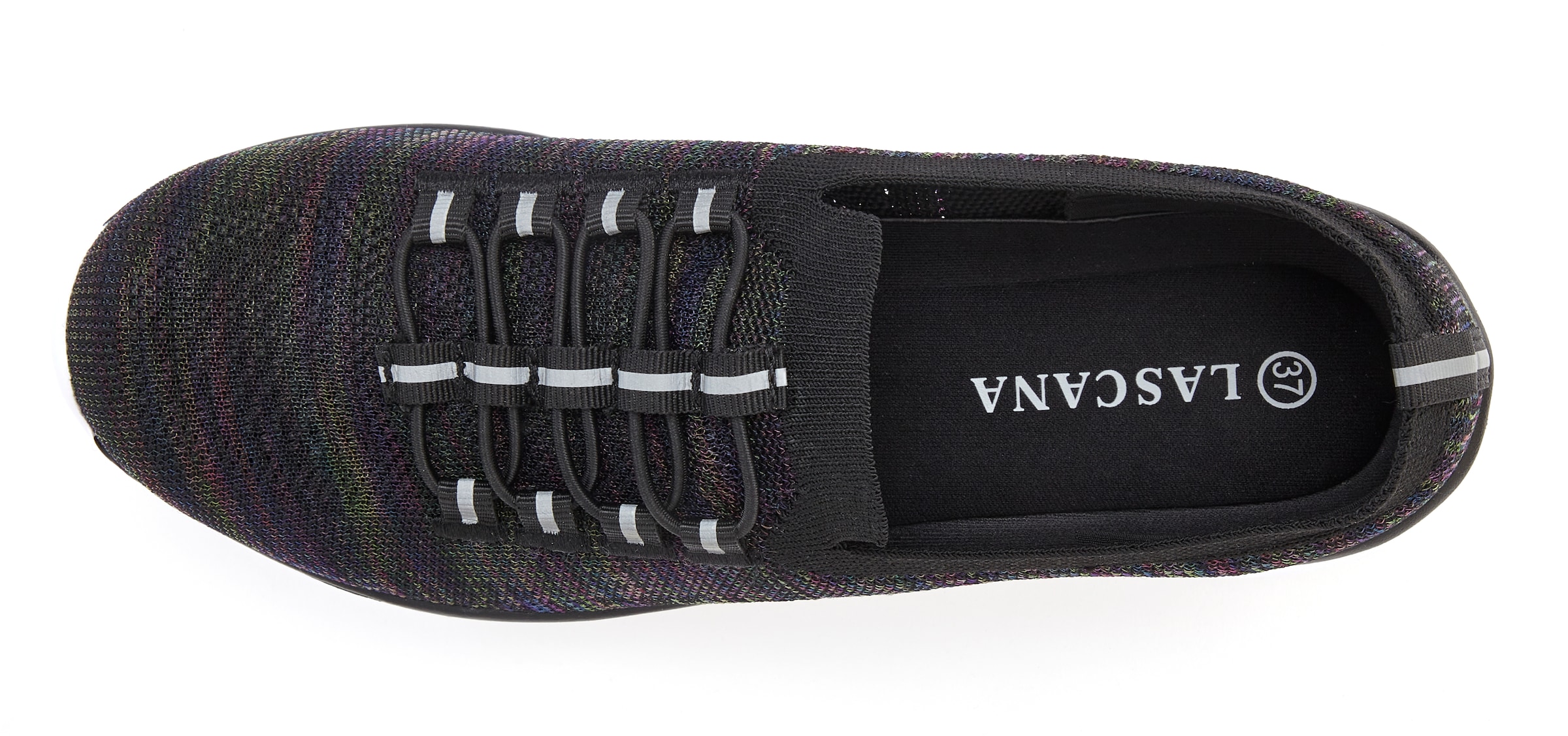 LASCANA Sneaker »Slipper, Halbschuh, leichtes Meshmaterial«, zum Reinschlüpfen mit elastischen Schnürbändern VEGAN