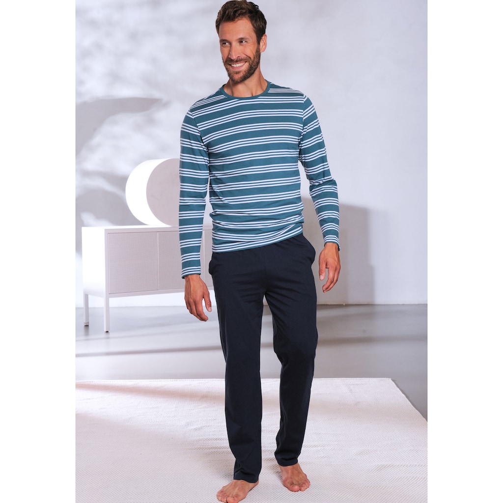 AUTHENTIC LE JOGGER Pyjama, (Packung, 4 tlg., 2 Stück), Schlafanzug mit gestreiften Oberteilen