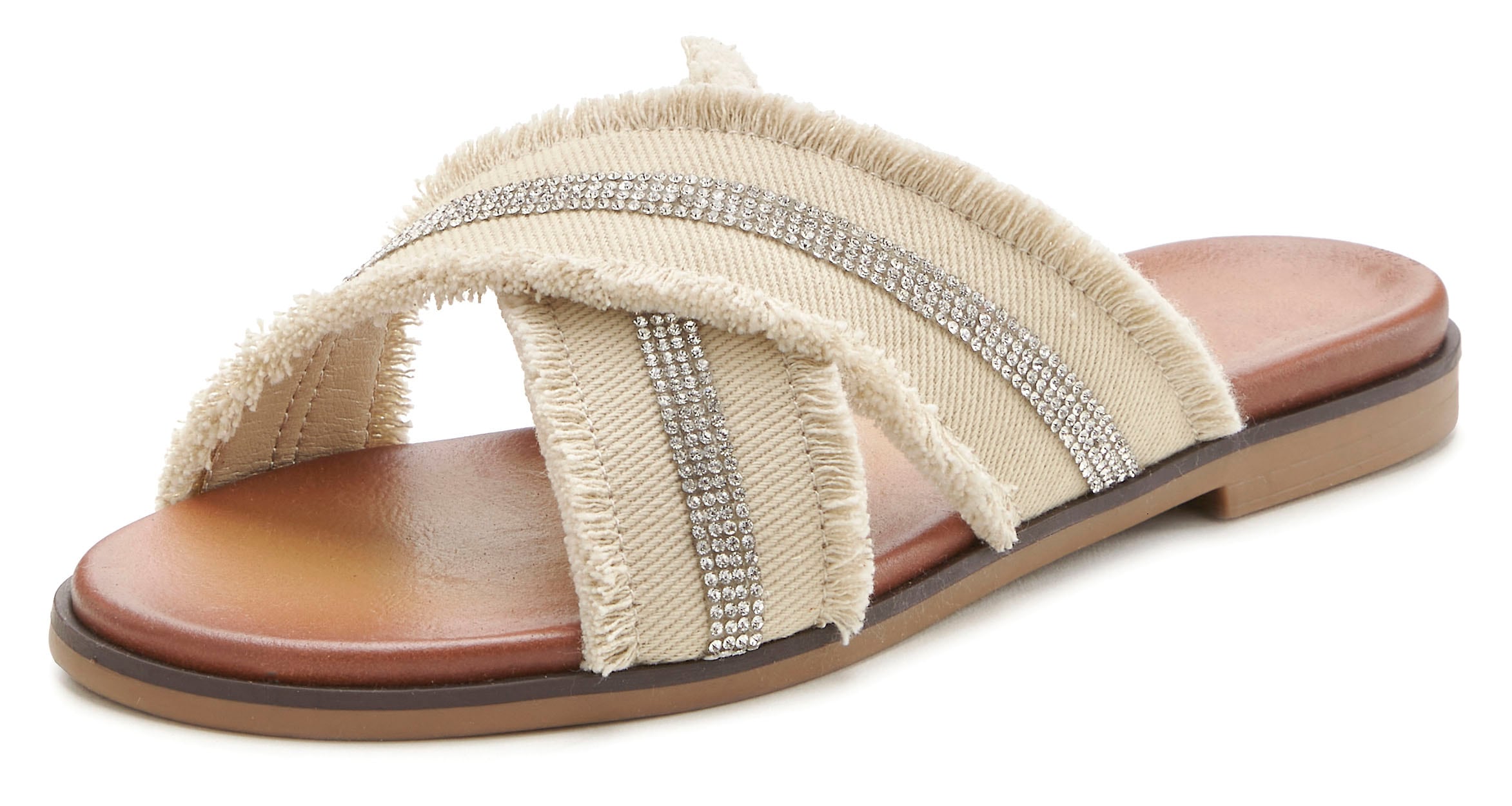 Vivance Pantolette »Mule, Sandale, Sommerschuh«, mit dezenten Strasssteinchen und kleinen Fransen